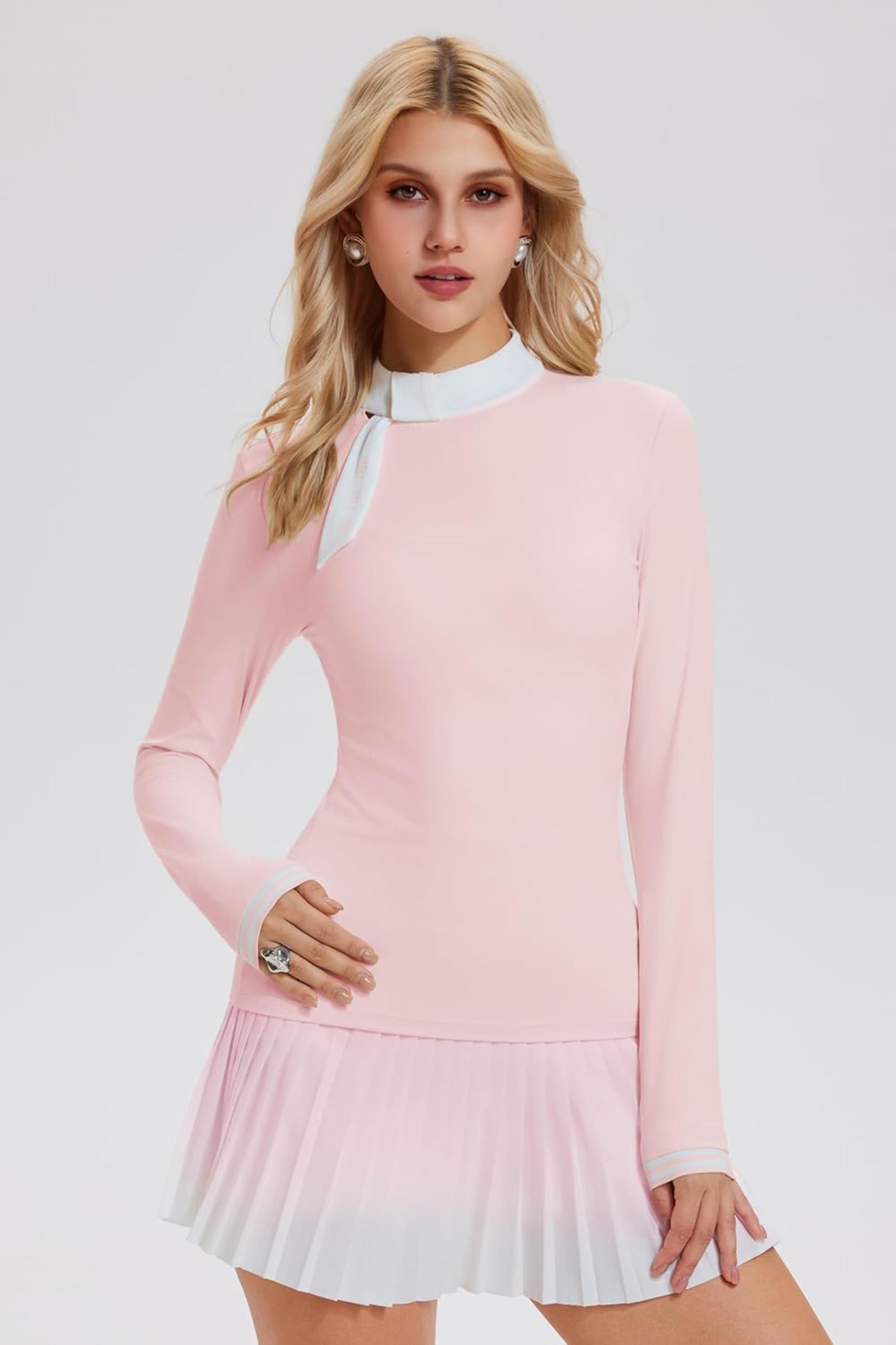 Women's High Waisted Pleated Tennis Skirt and Matching Golf Shirt Set