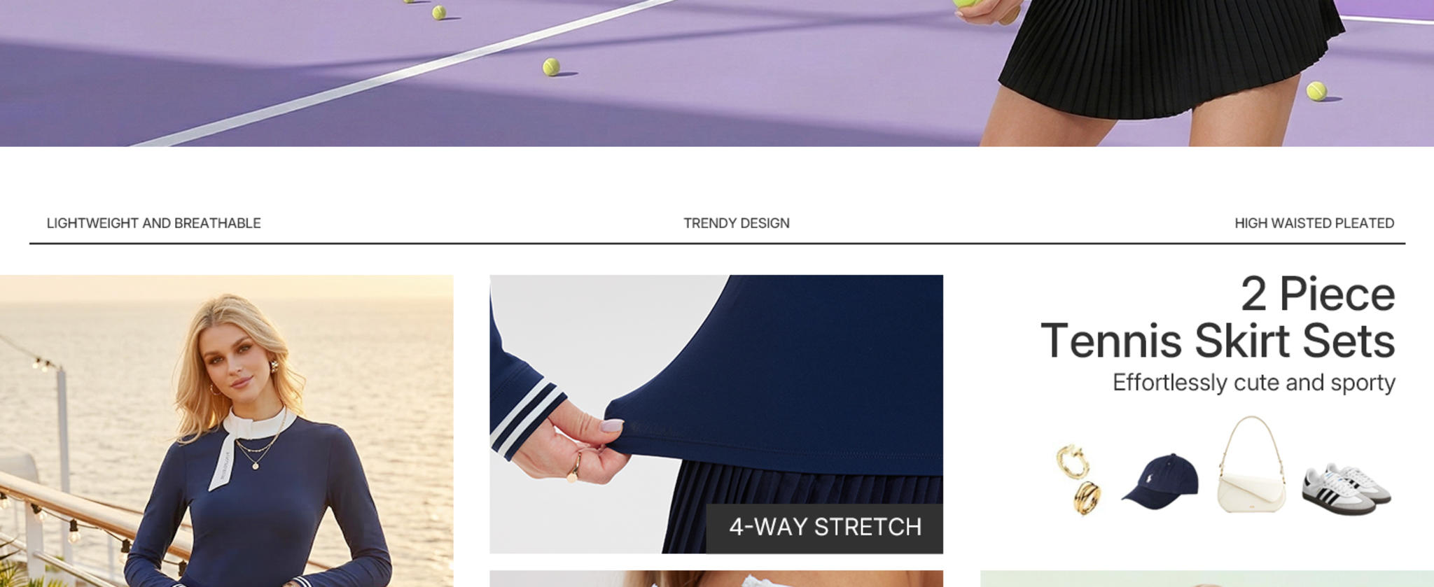 Women's High Waisted Pleated Tennis Skirt and Matching Golf Shirt Set image 8