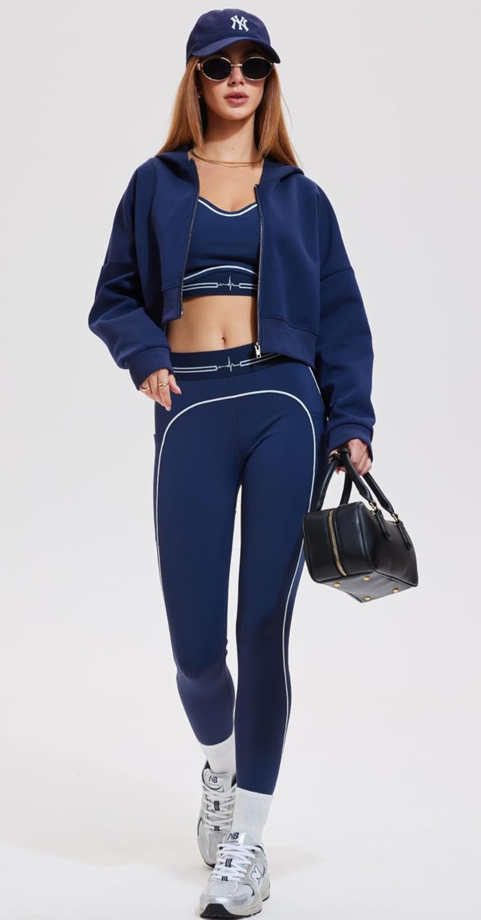 Women's 2 Piece Yoga Workout Set with Pockets - High Waisted Leggings & Sports Bra