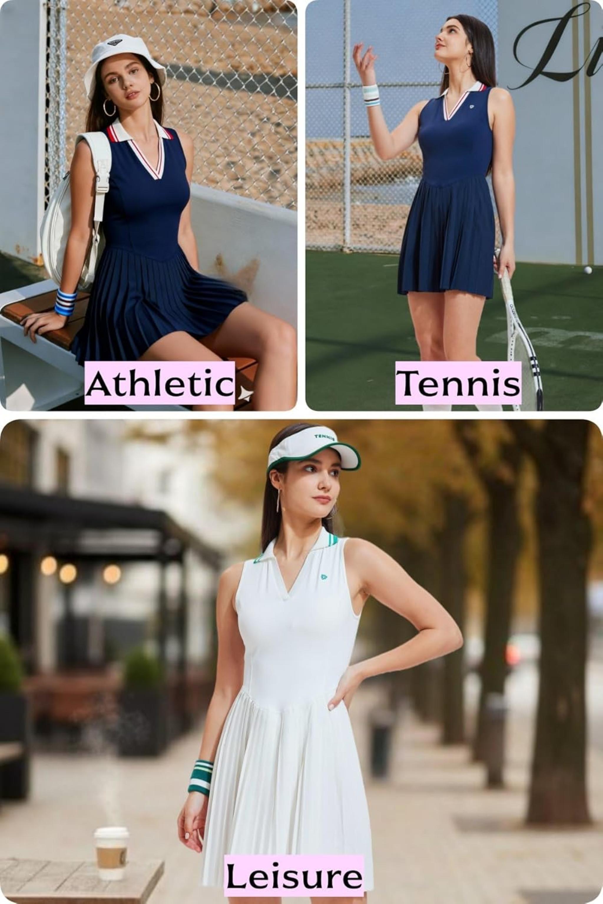 Women's Pleated Golf Polo Dress with Shorts - V Neck Athletic Outfit
