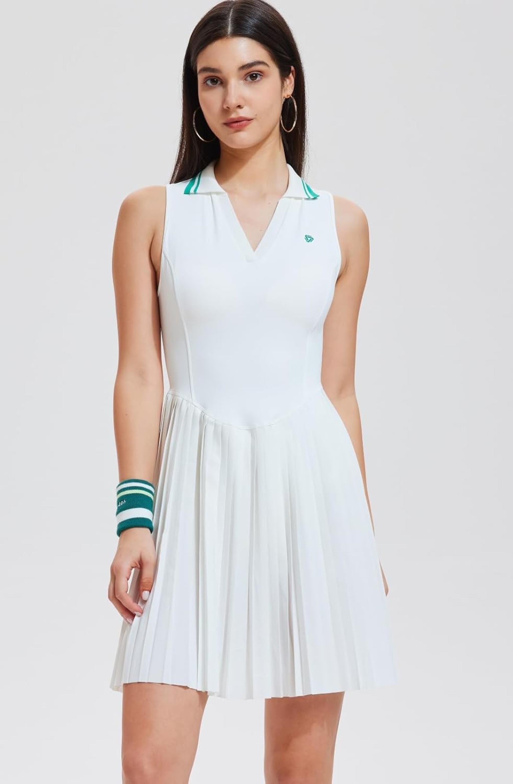 Women's Pleated Golf Polo Dress with Shorts - V Neck Athletic Outfit