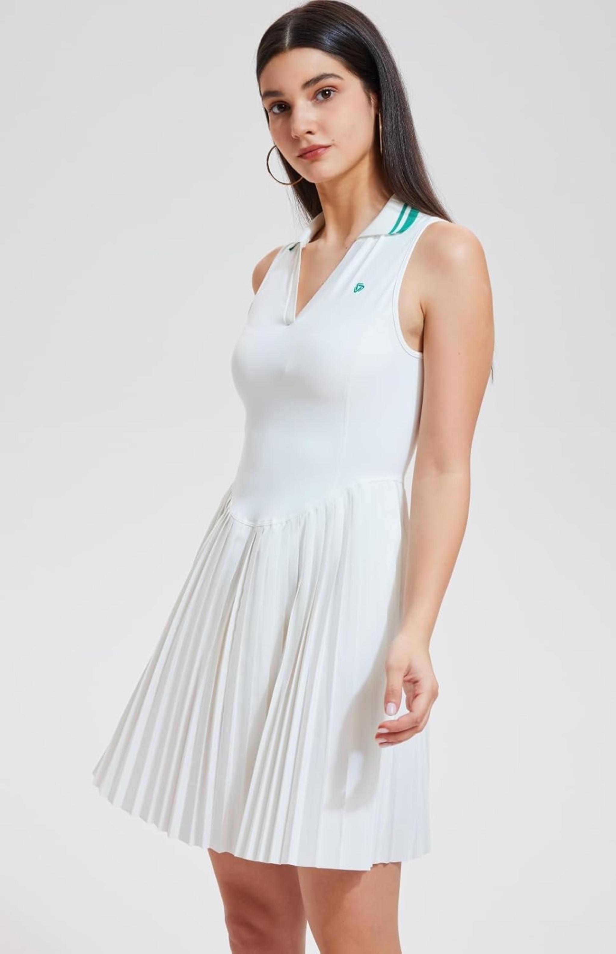 Women's Pleated Golf Polo Dress with Shorts - V Neck Athletic Outfit