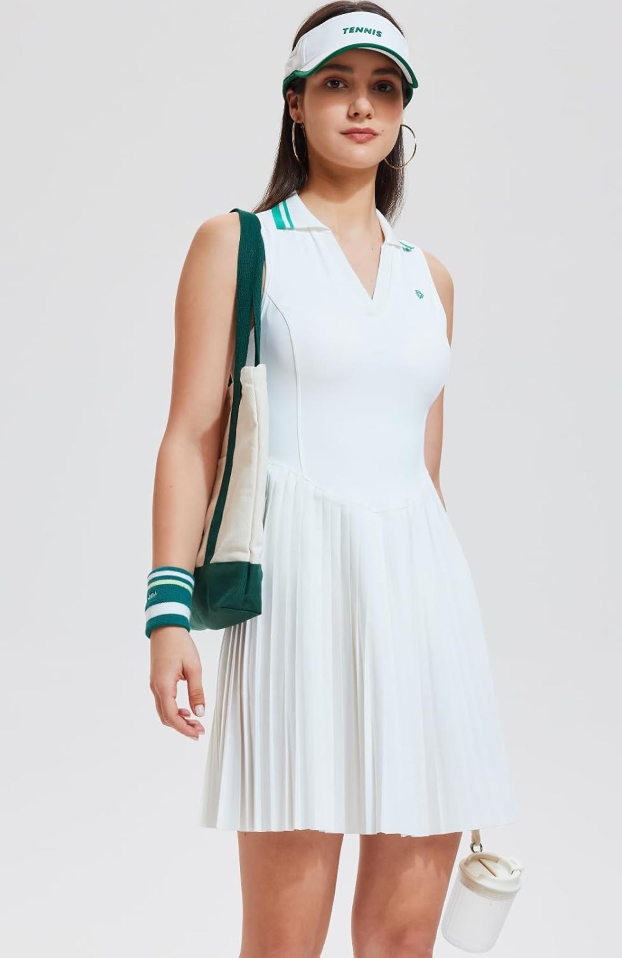 Women's Pleated Golf Polo Dress with Shorts - V Neck Athletic Outfit