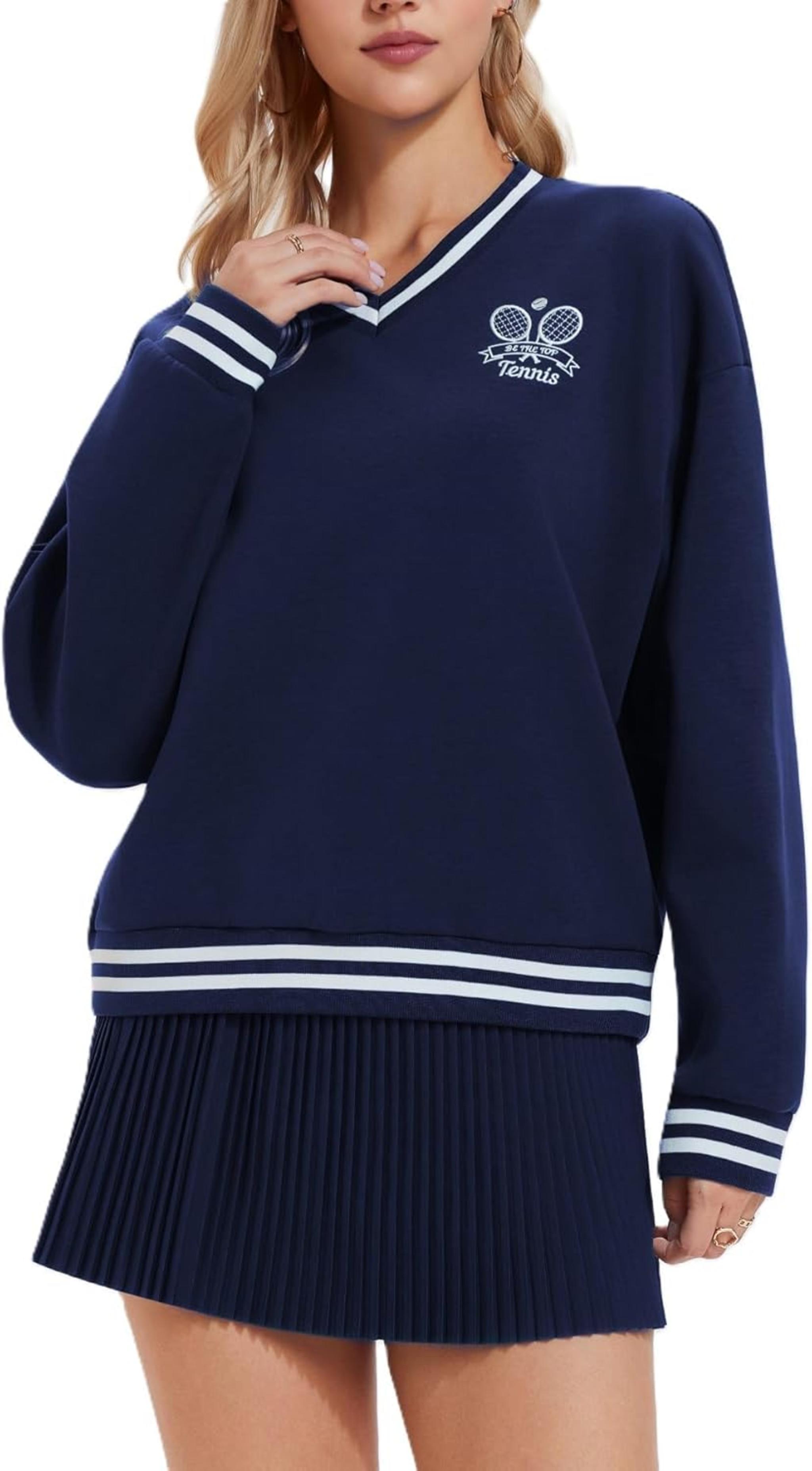 Women's 2 Piece Tennis Skirt Set - Athletic Sweater Skort Outfits Y2K Preppy Tracksuit