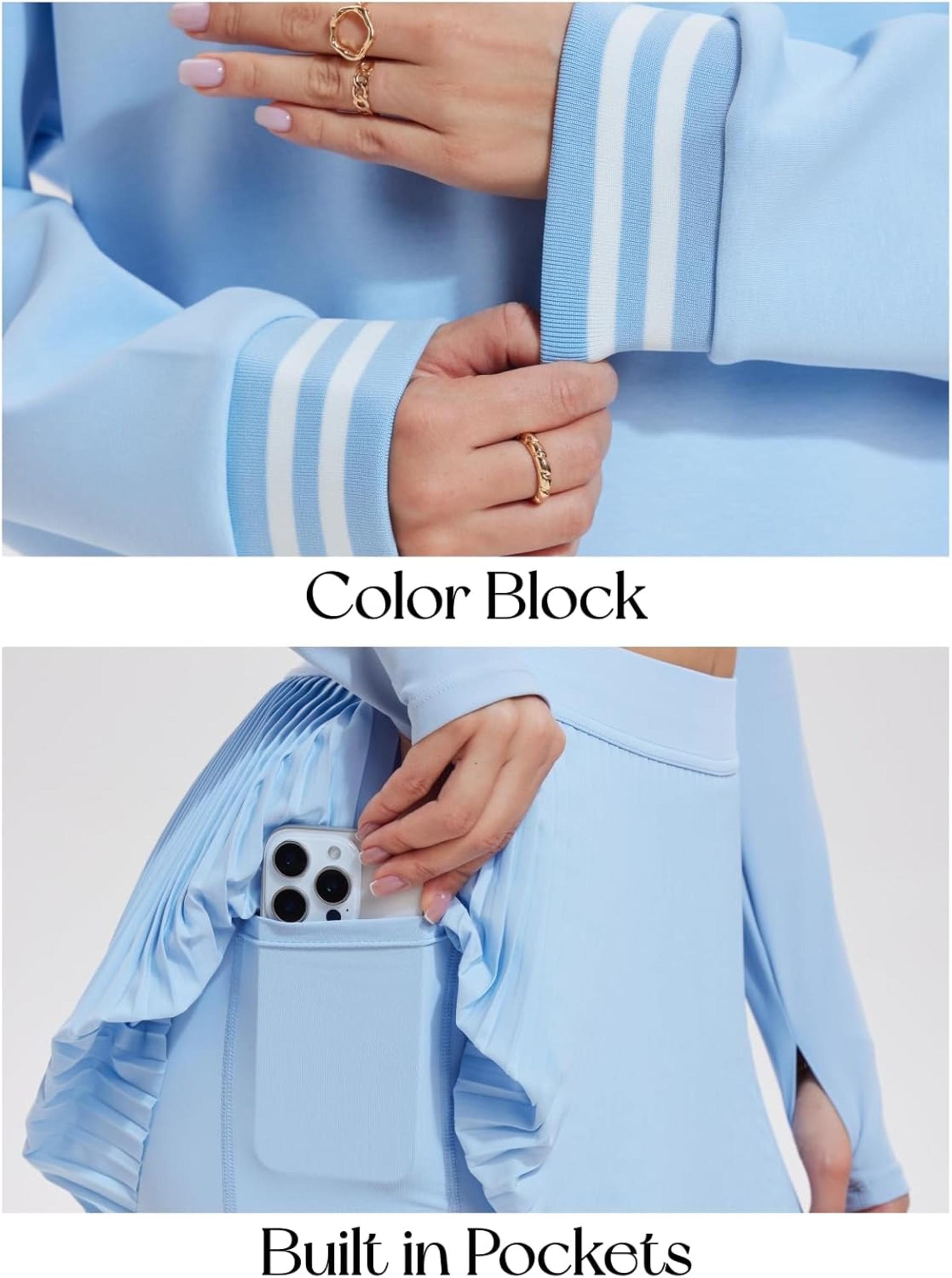 Women's 2 Piece Athletic Sweater and Tennis Skirt Set - Y2K Preppy Lounge Outfit