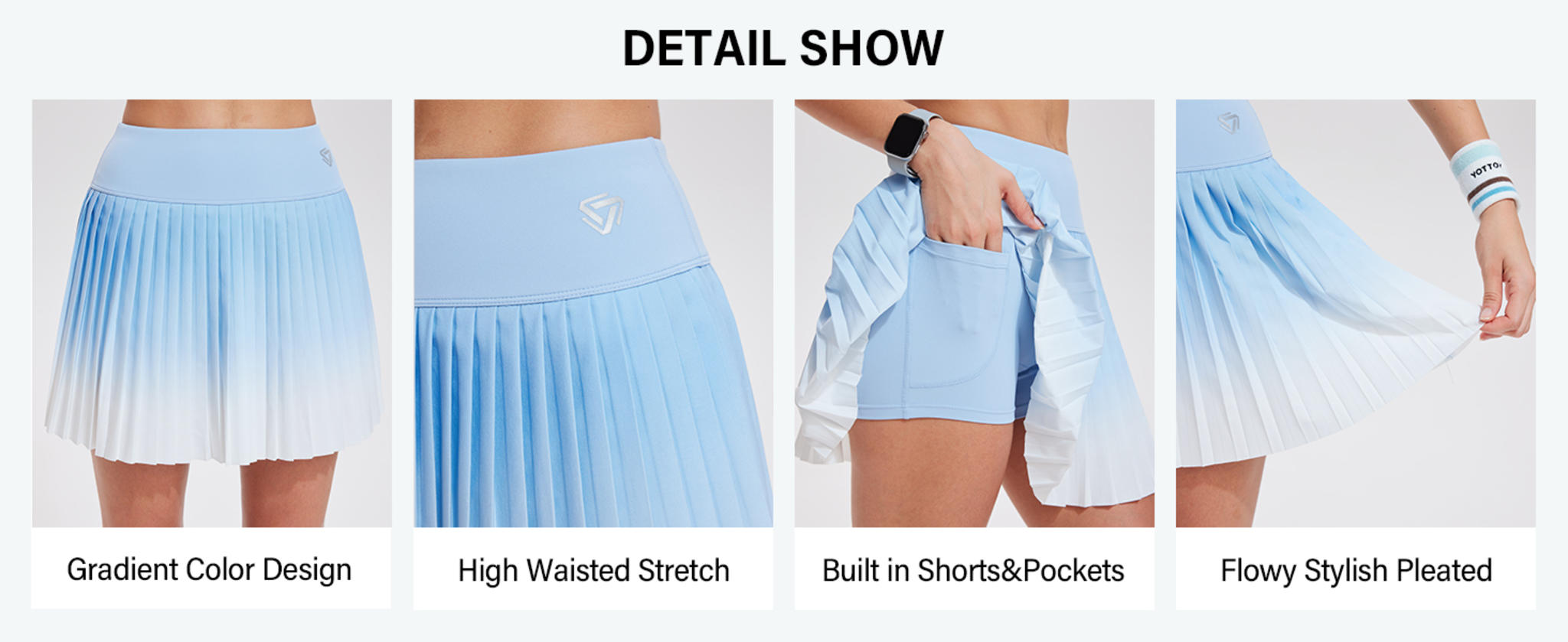 Women's Two Piece Tennis Skirt Set - Sleeveless Ombre Pleated Pickleball Golf Outfit image 12