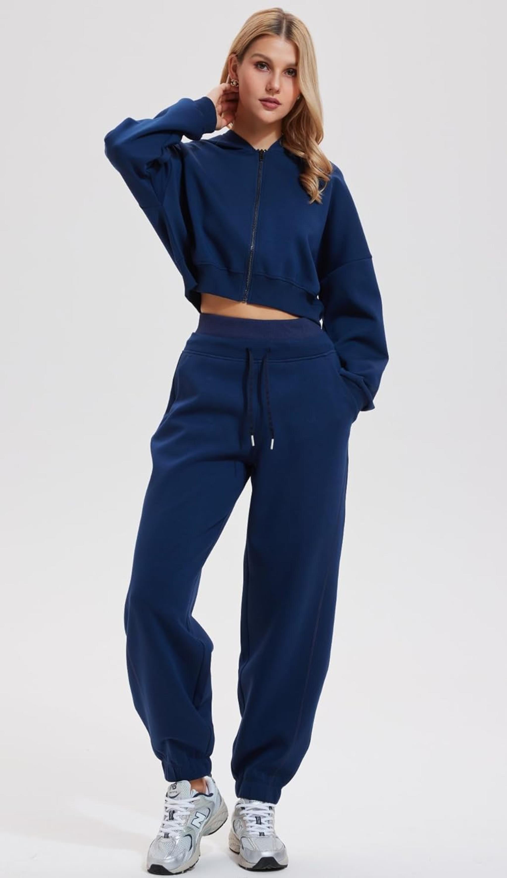 Women's Baggy Cotton Sweatpants - High Waisted Joggers with Pockets