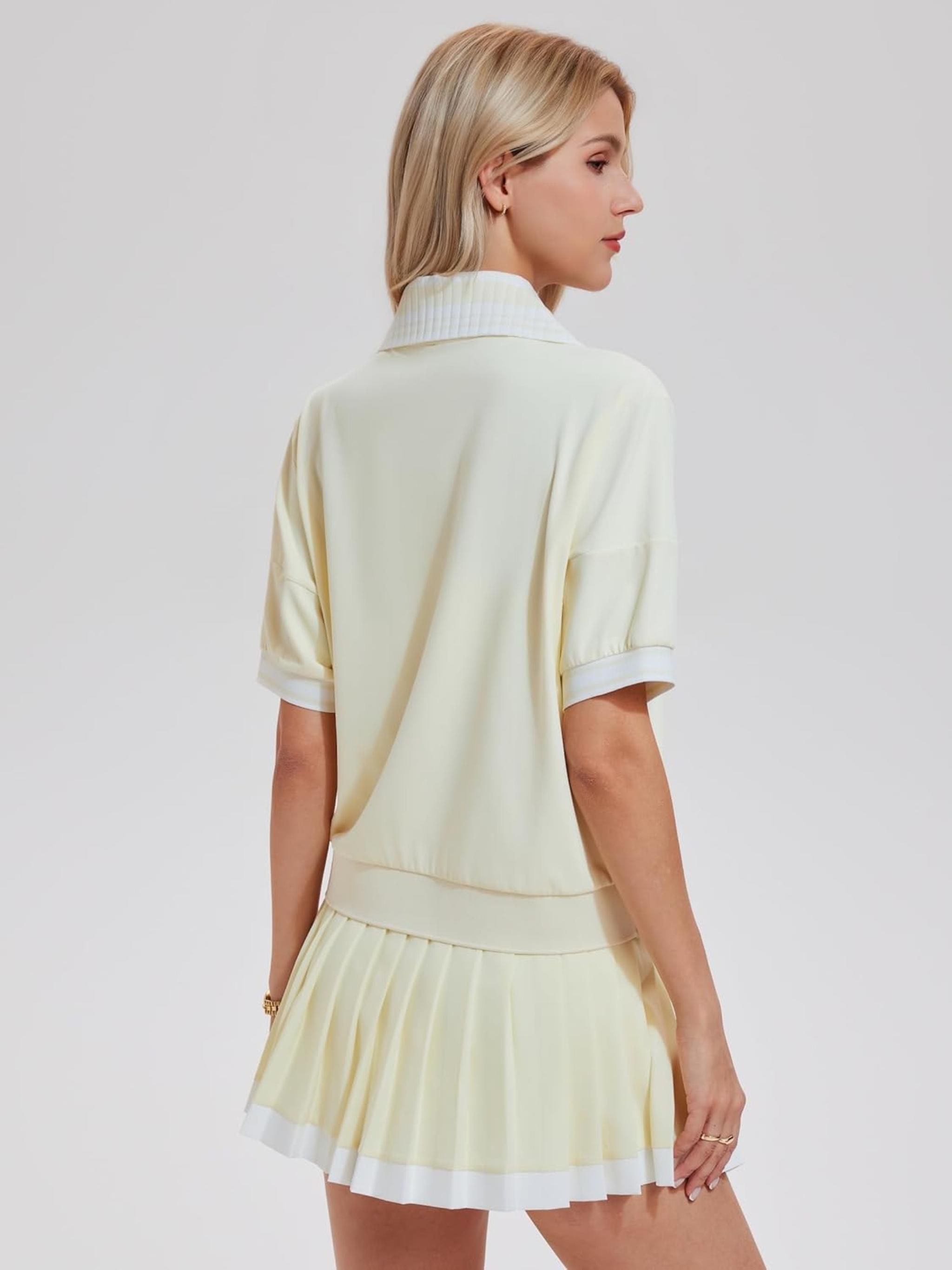 Women's Color-Block Ribbed Tennis Skirt Set - Athletic Golf Skort with Pockets