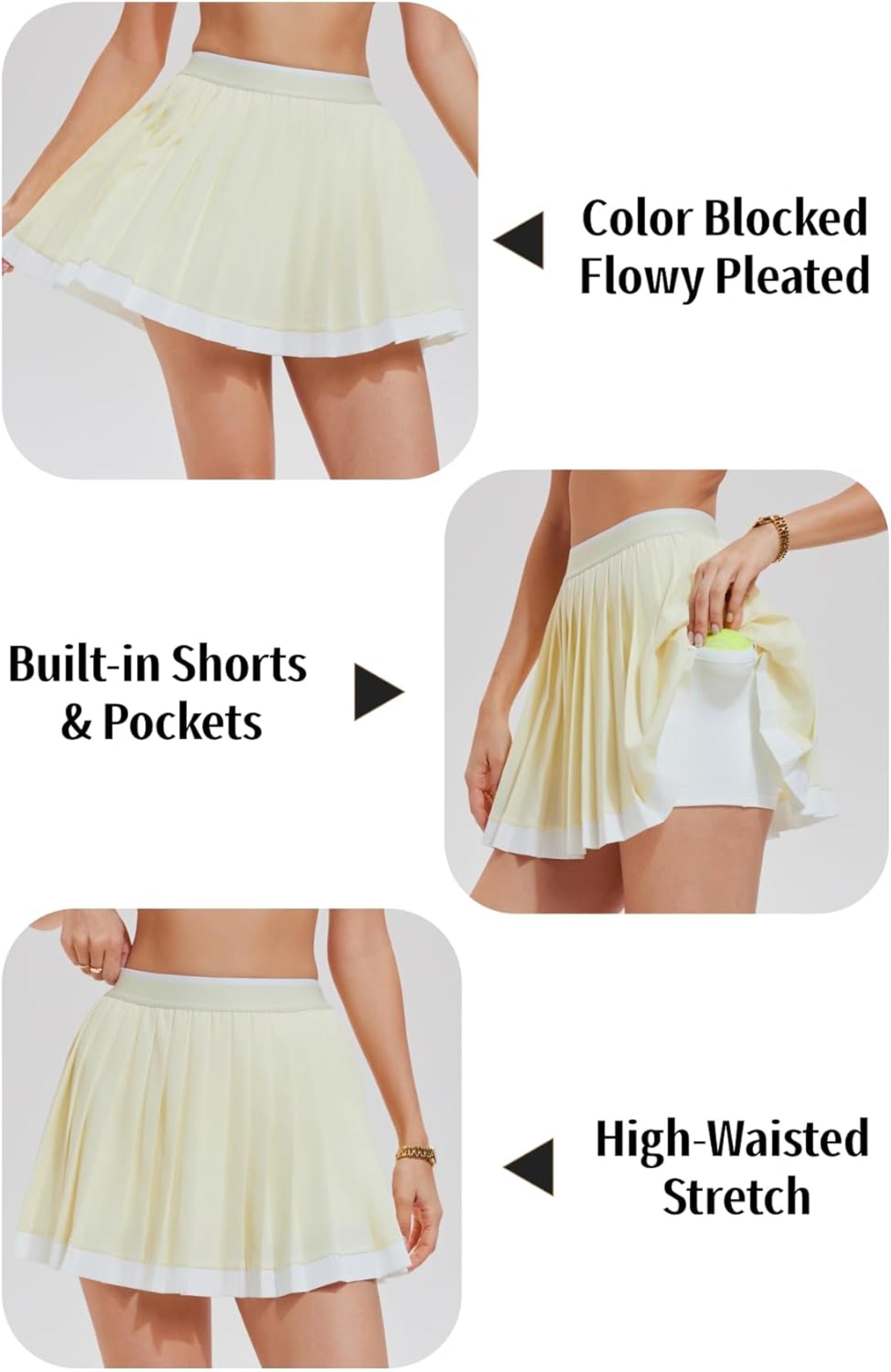 Women's Color-Block Ribbed Tennis Skirt Set - Athletic Golf Skort with Pockets