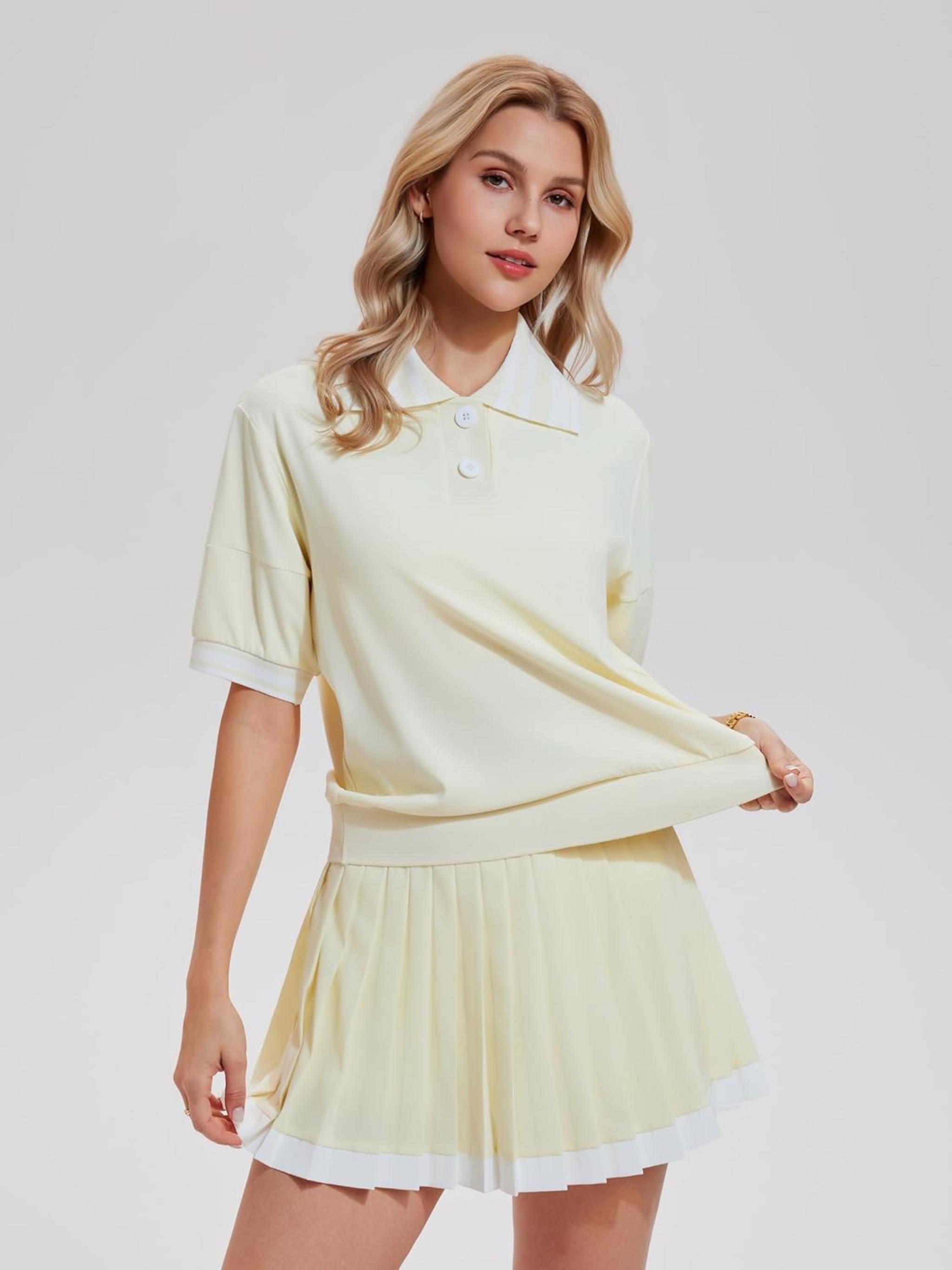 Women's Color-Block Ribbed Tennis Skirt Set - Athletic Golf Skort with Pockets