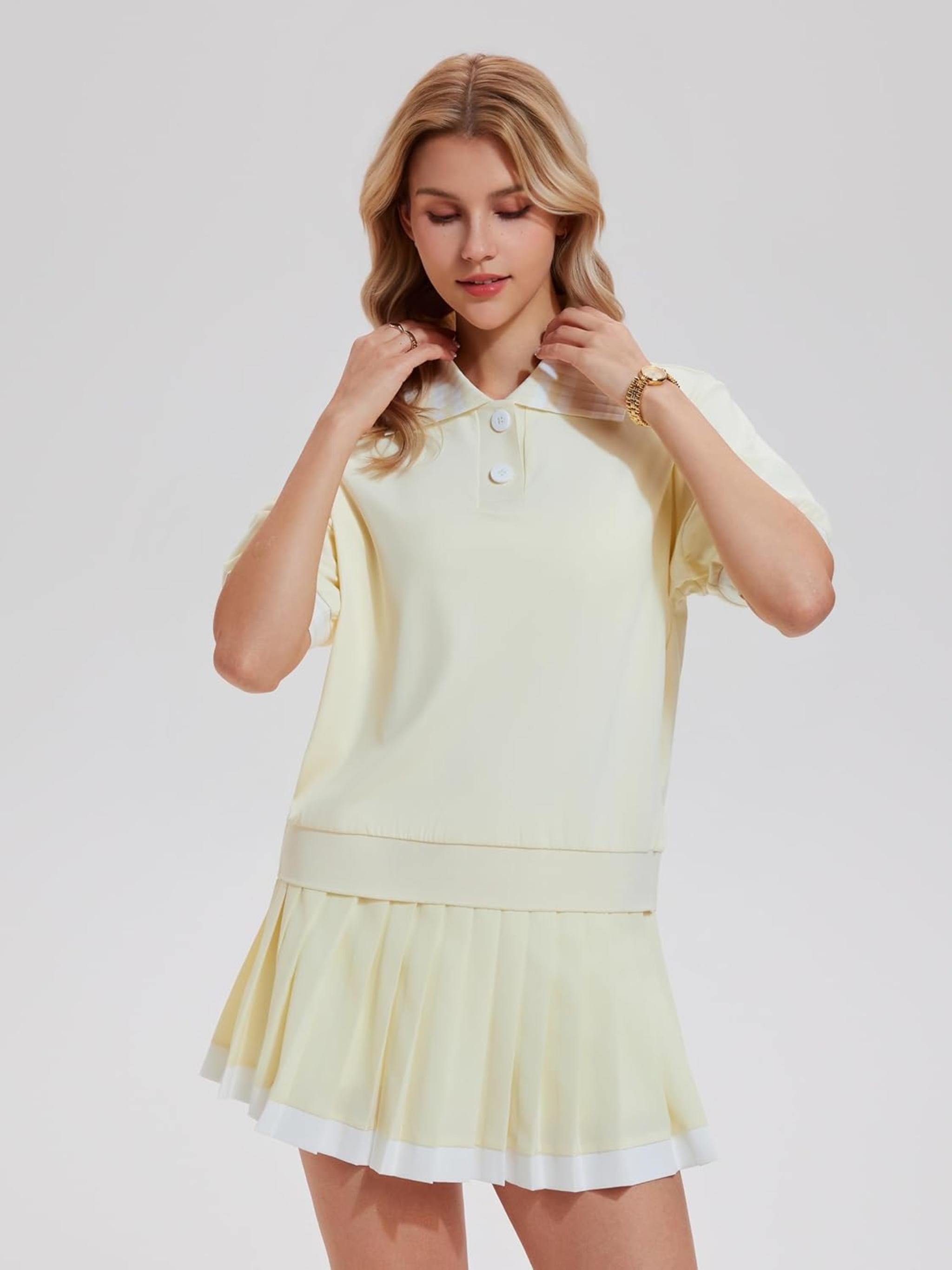 Women's Color-Block Ribbed Tennis Skirt Set - Athletic Golf Skort with Pockets