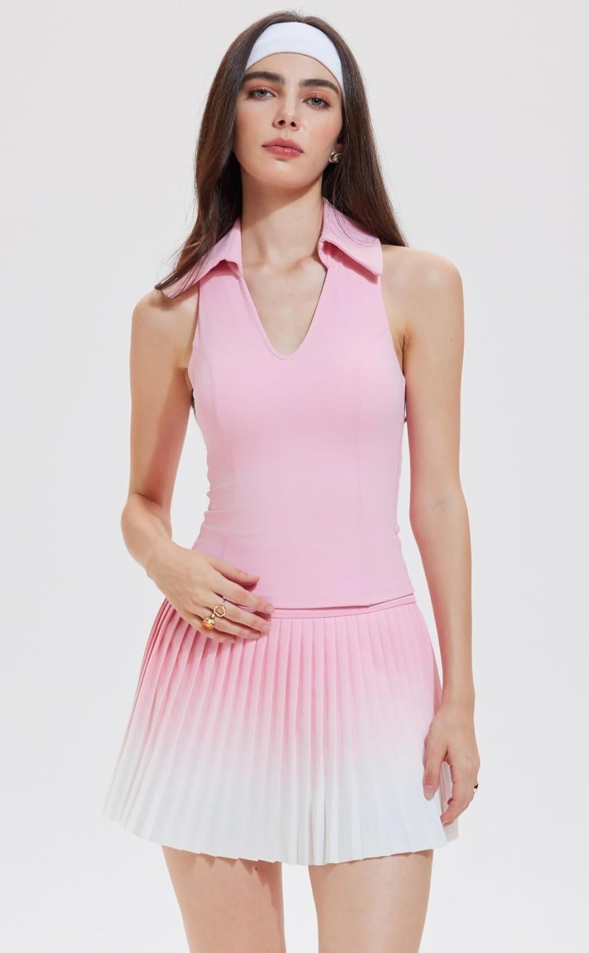 Women's Two-Piece Pleated Athletic Skirt and Racerback Top Set