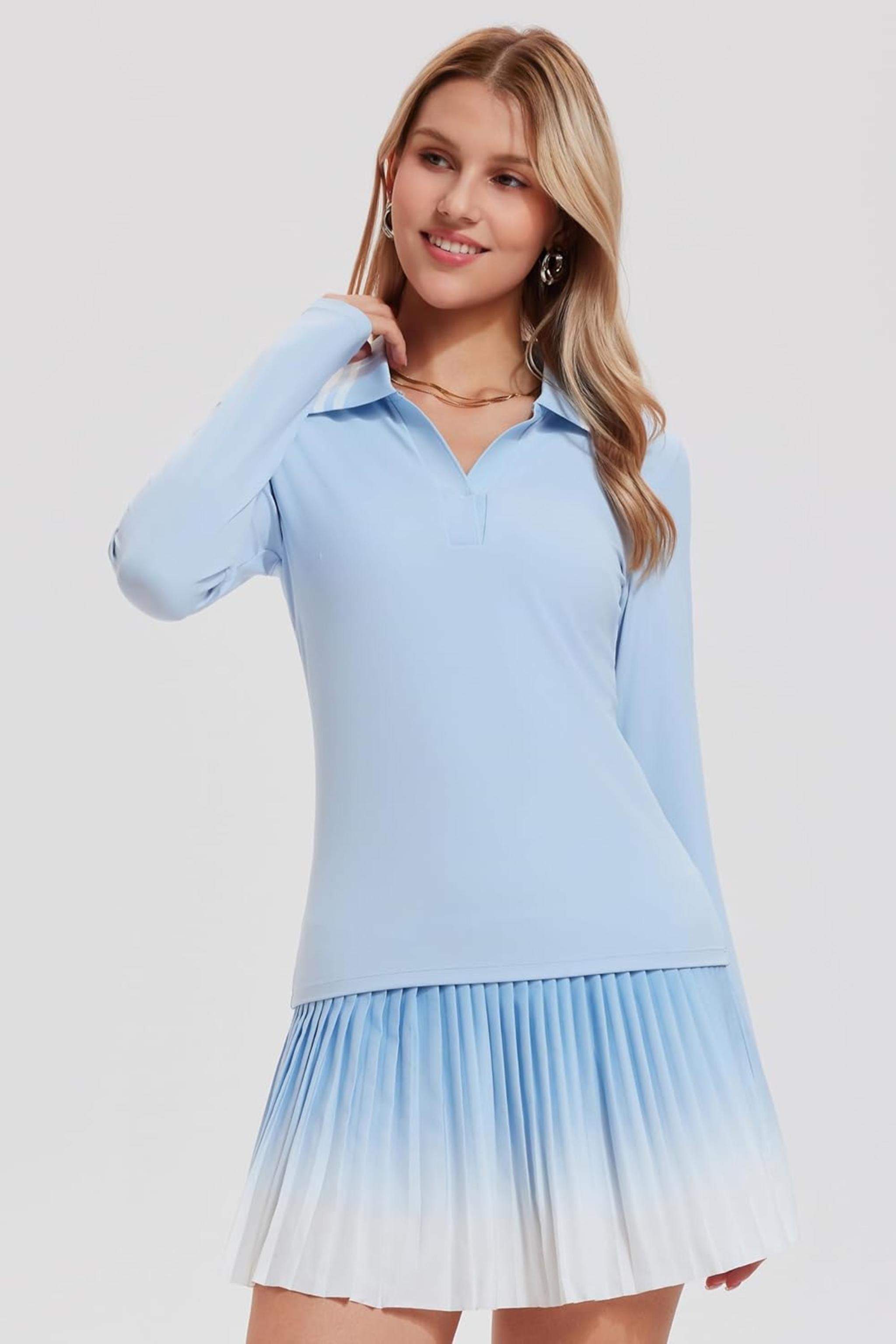Women's 2 Piece Pleated Tennis and Pickleball Skirt Set with Polo Shirt