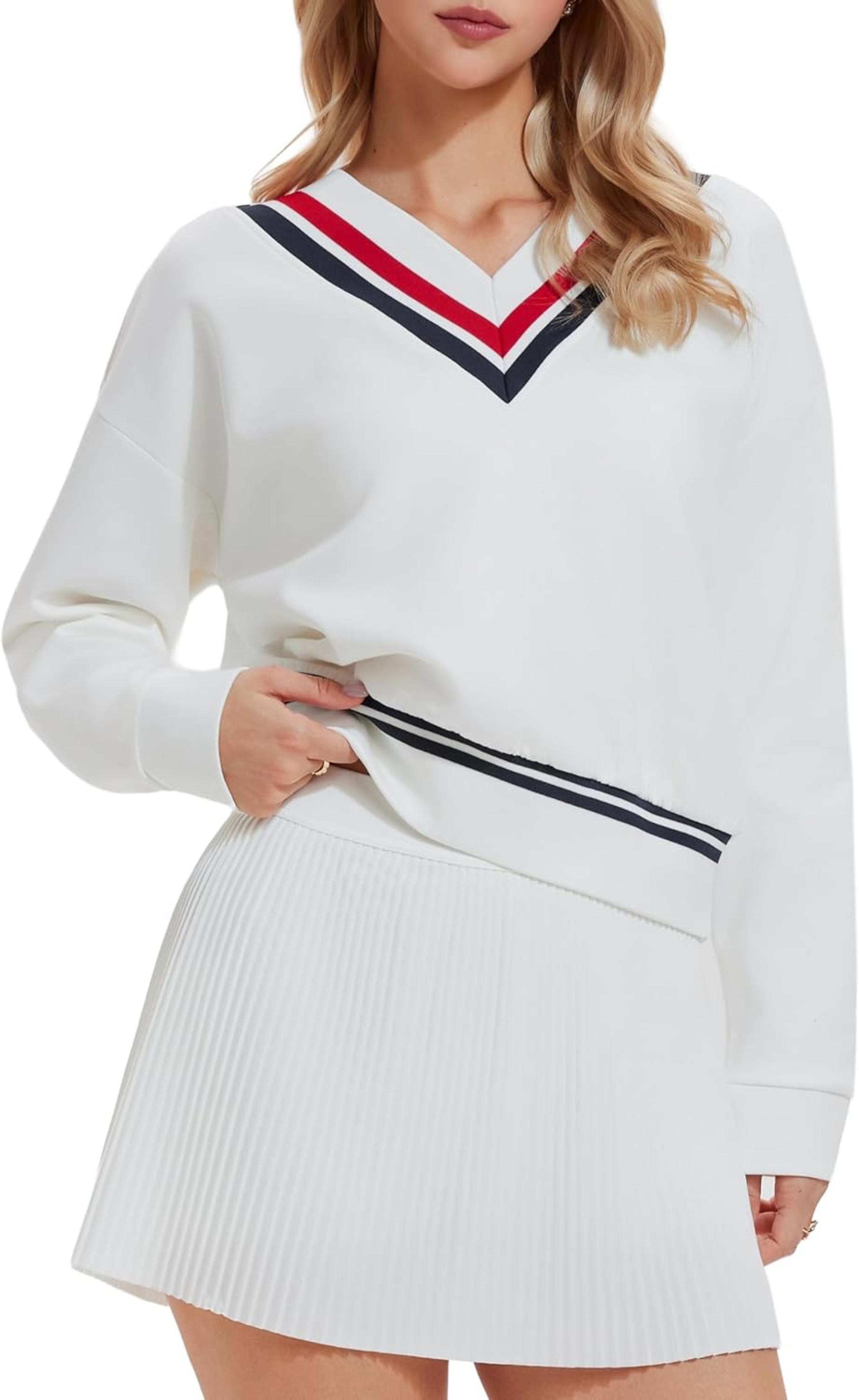 Two Piece Tennis Sets for Women - Casual Sweatshirt and Skirt Set Long Sleeve Golf Sweatsuits
