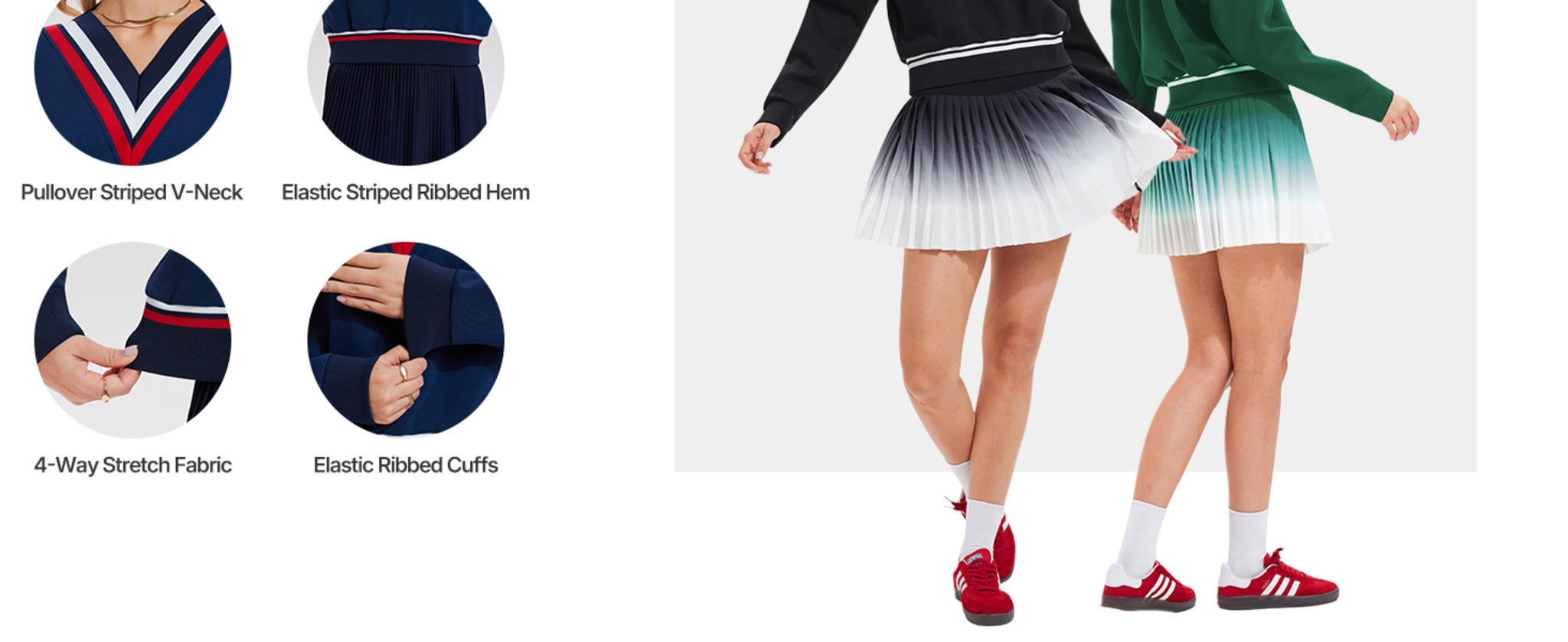 Women's Two Piece Tennis and Golf Set - Long Sleeve Sweatshirt and Athletic Skirt image 11