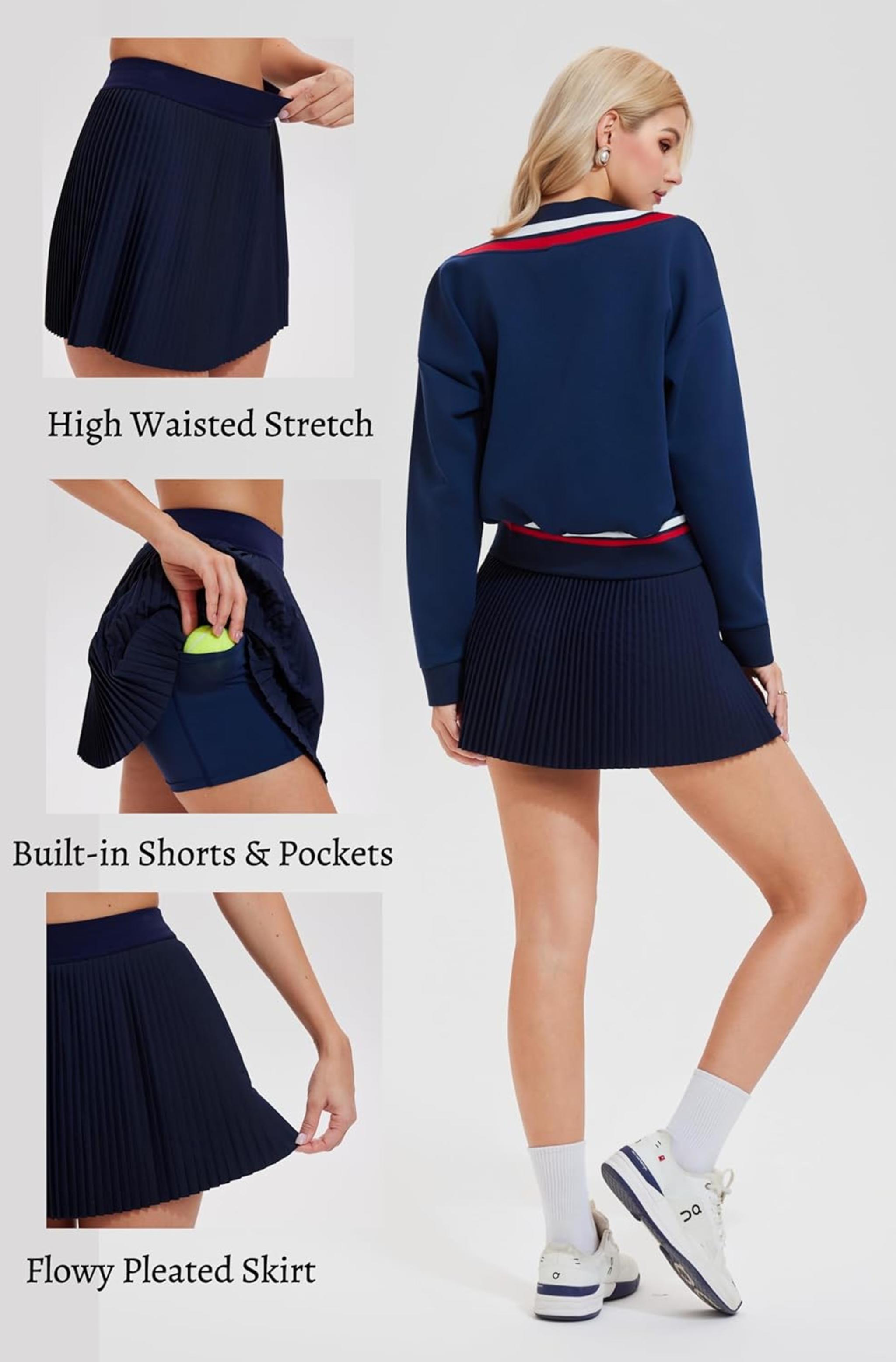 Women's Two Piece Tennis and Athletic Skirt Set with Long Sleeve Sweatshirt