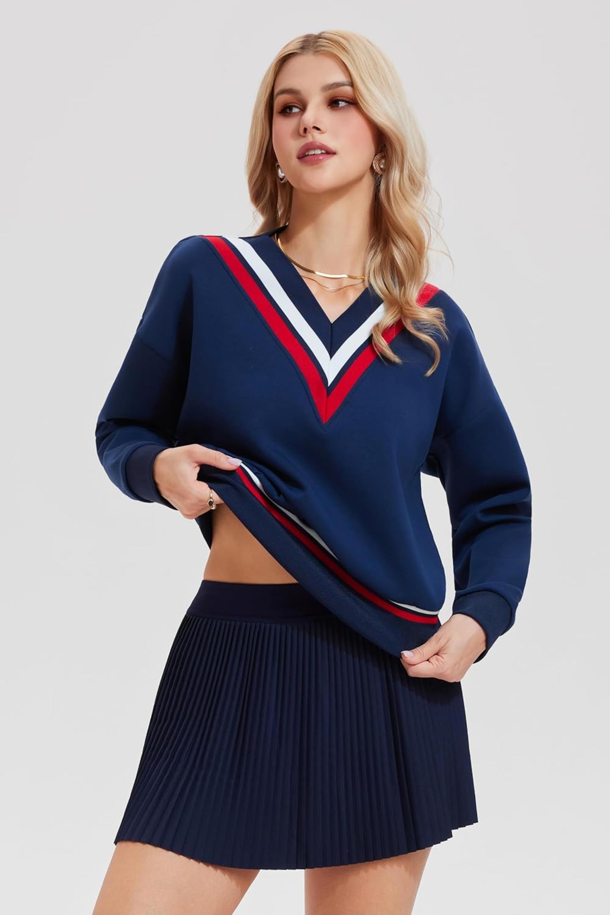 Women's Two Piece Tennis and Athletic Skirt Set with Long Sleeve Sweatshirt