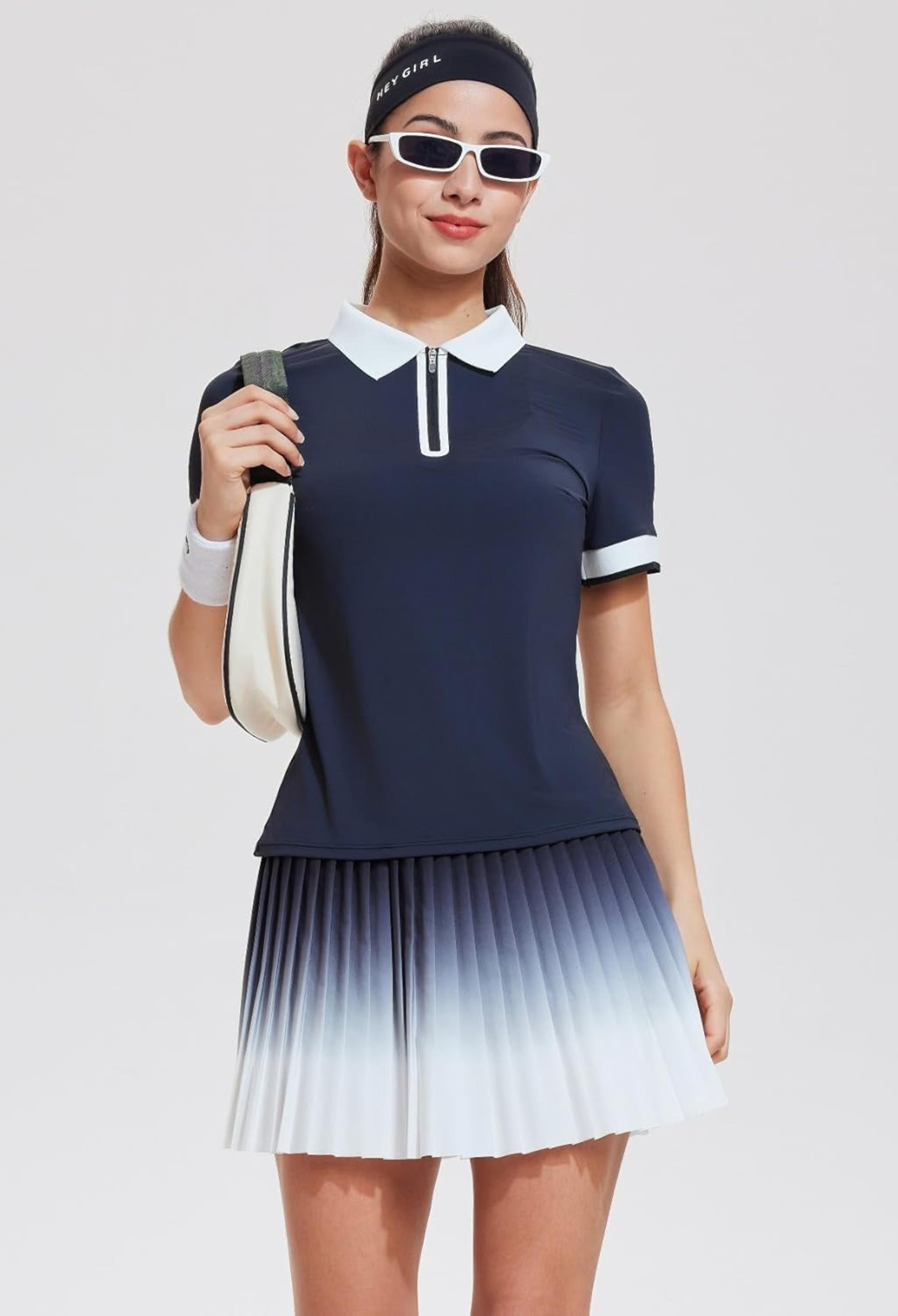 Women's Athletic 2-Piece Tennis Skirt and Polo Shirt Set