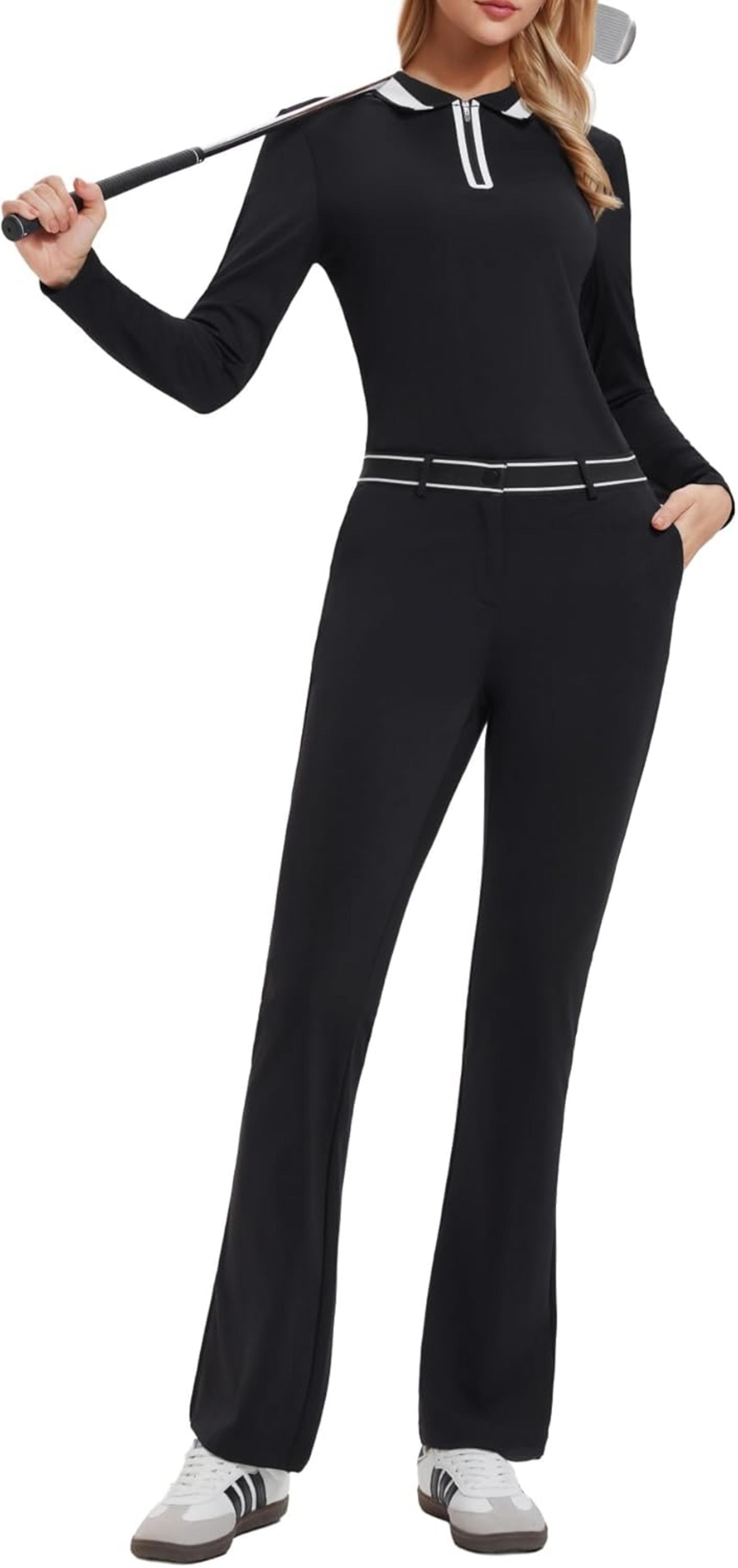 Women's Golf Outfits Polo Shirt and 4-Pocket Elastic Waist Pants Set