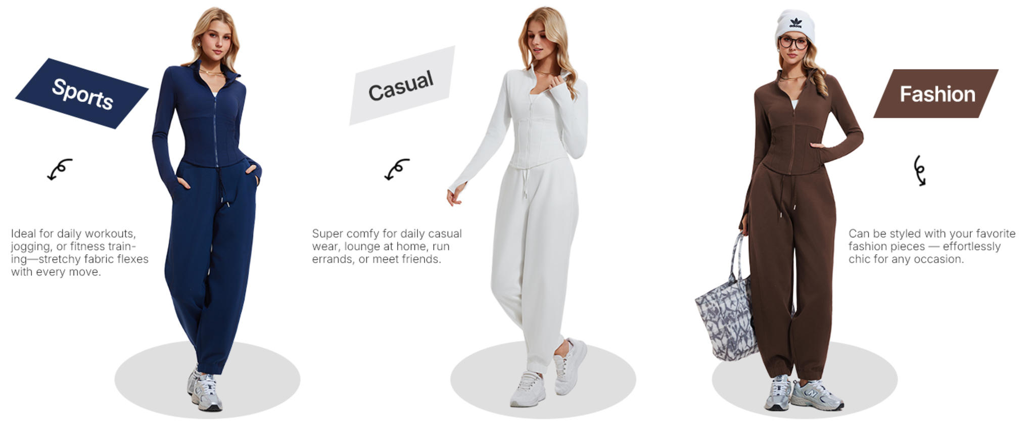 Women's 2 Piece Athletic Sweat Set - Zip Up Jacket and Jogger Pants image 10