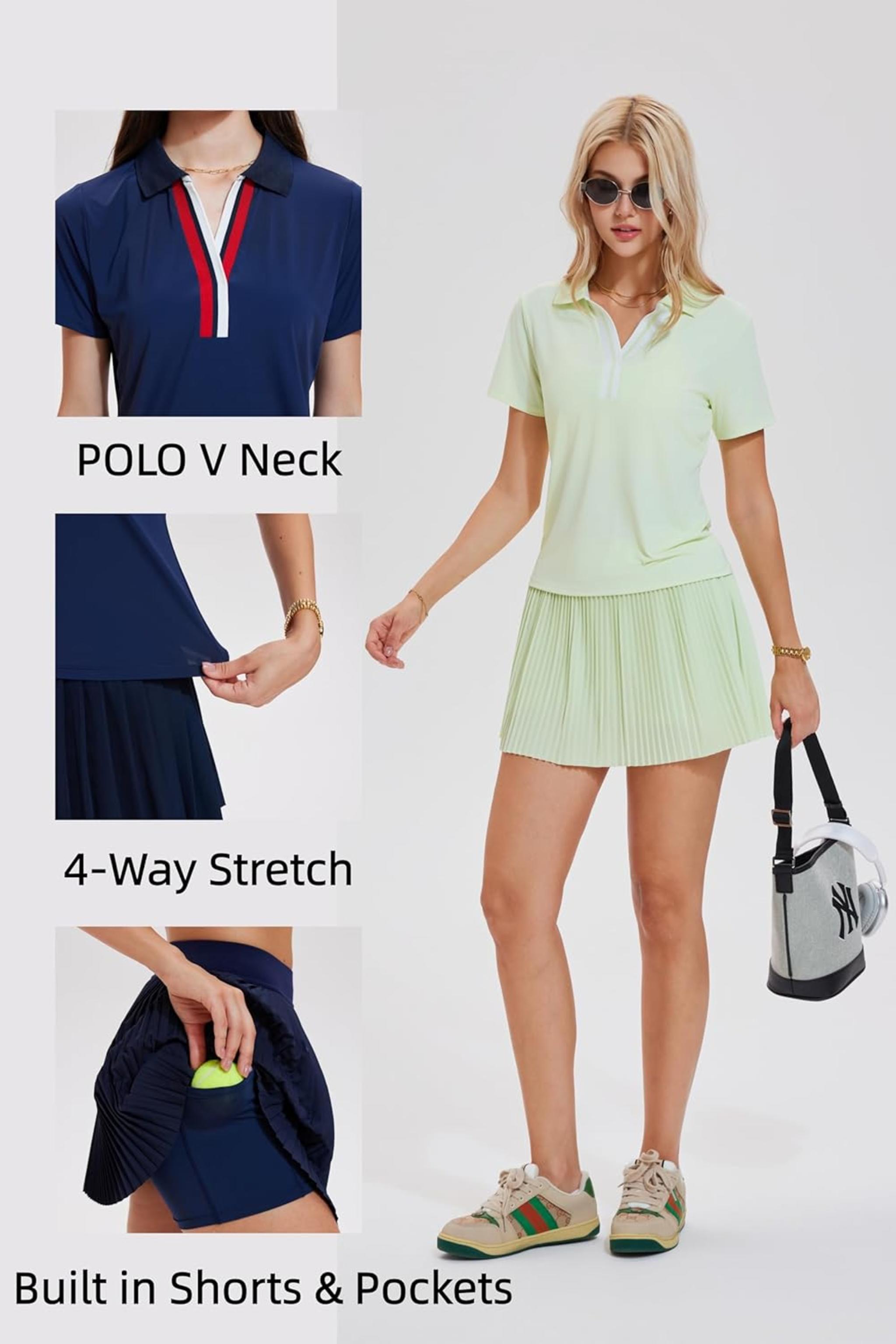 Women's 2 Piece Tennis Skirt Set - Pleated Pickleball Outfits with Polo Shirt