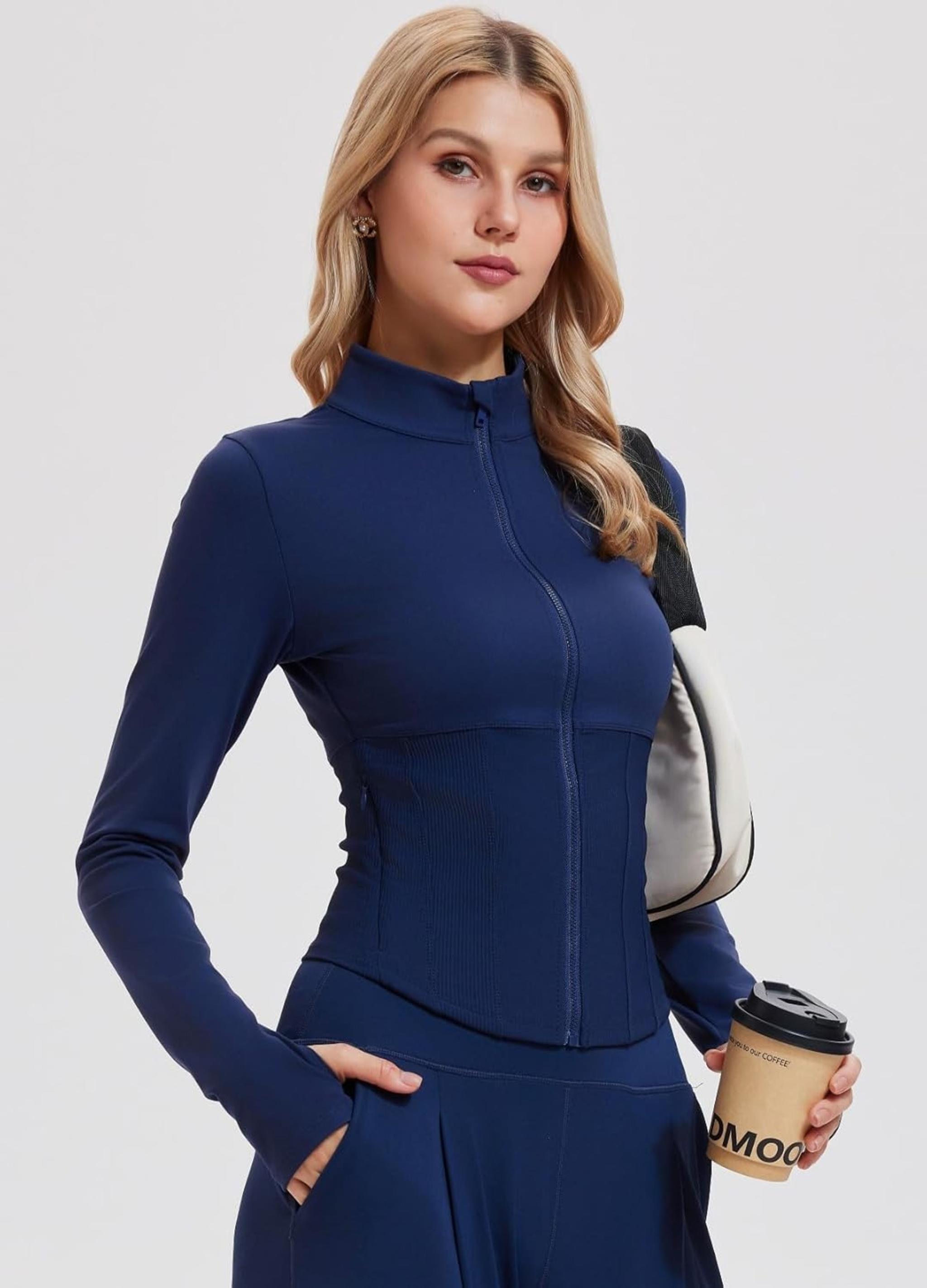 Women's Lightweight Slim Fit Athletic Zip Up Jacket for Running and Yoga