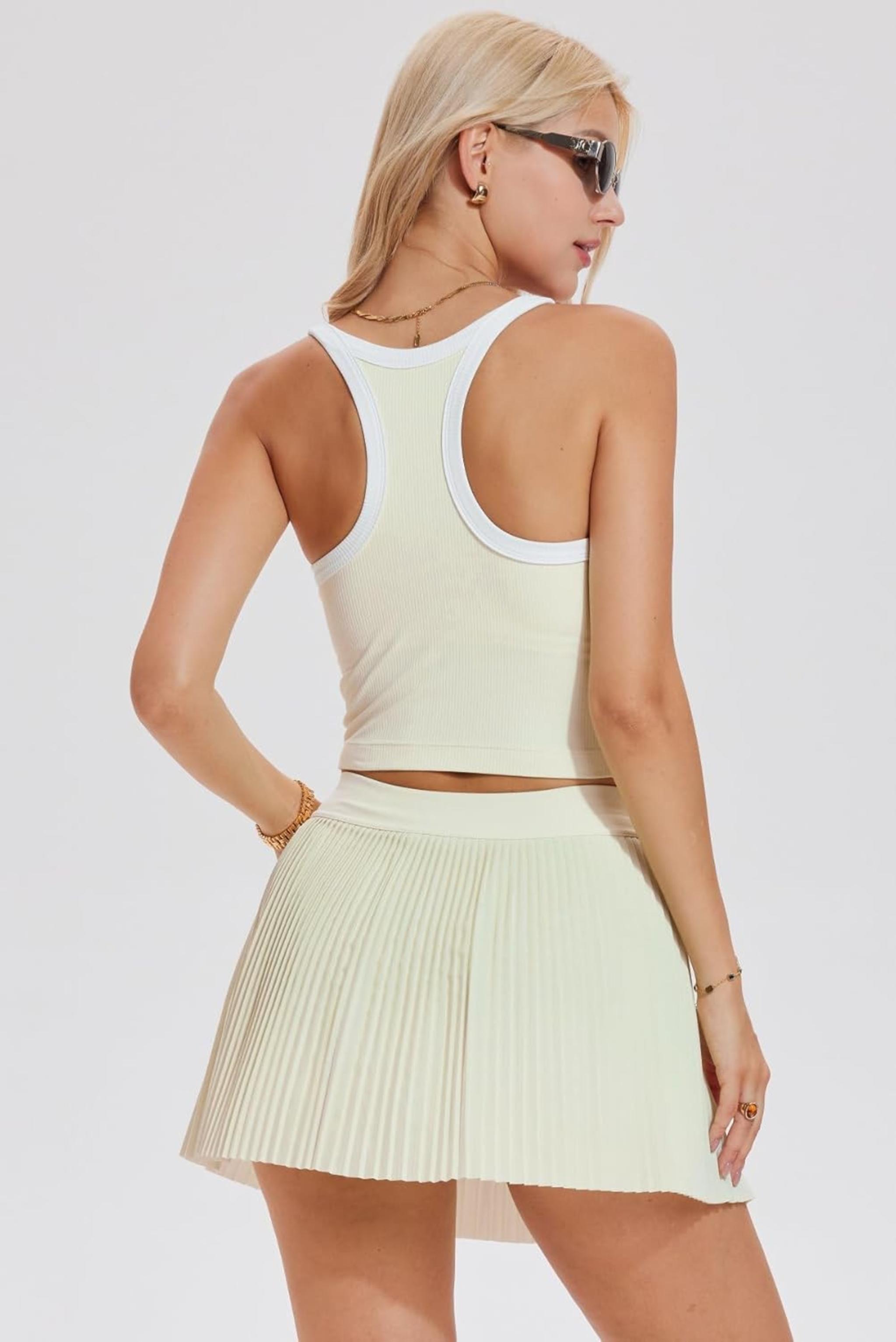 Women's 2 Piece Tennis and Golf Outfit - Racerback Tank and Pleated Skirt Set