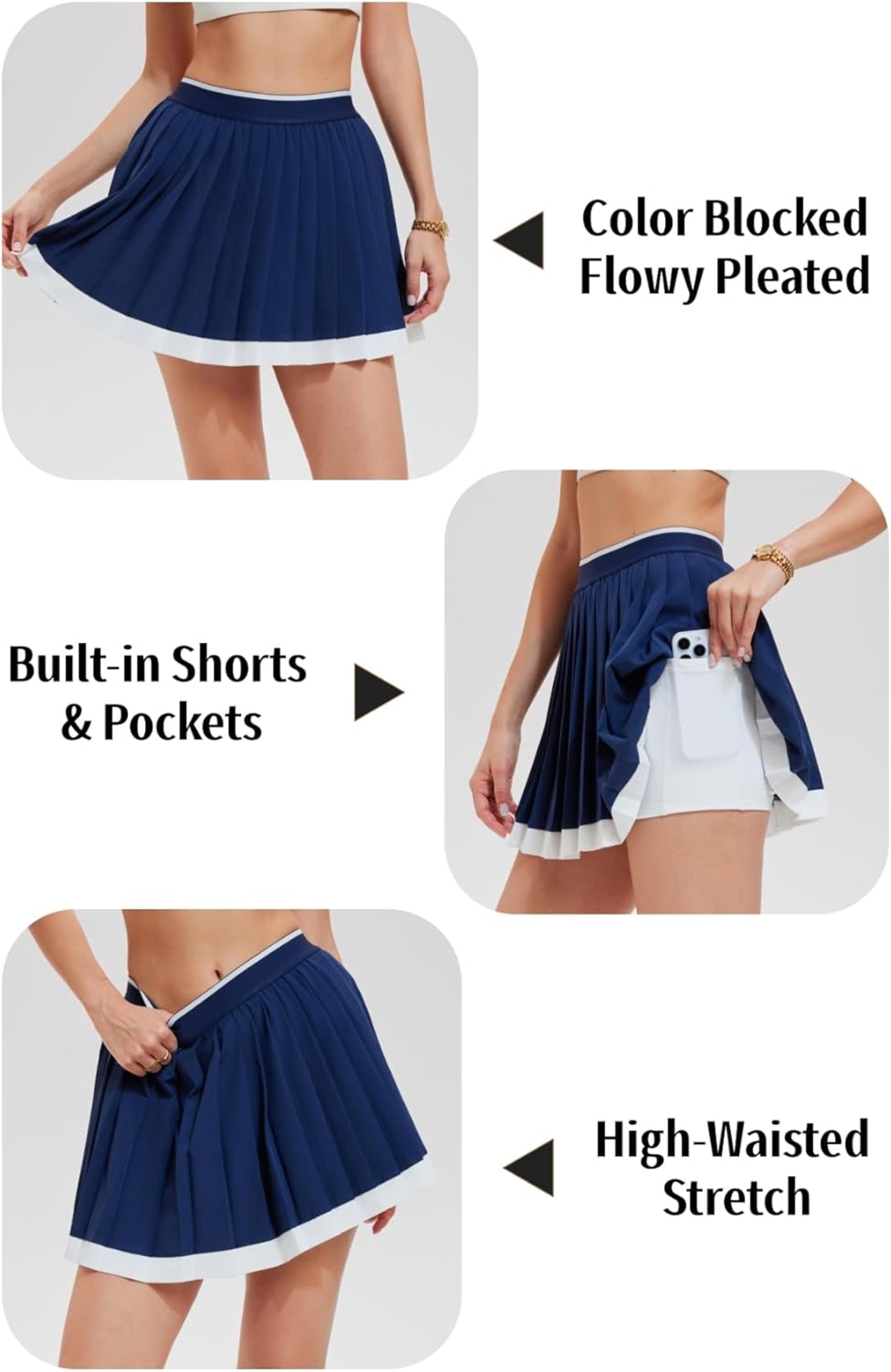 Women's 2 Piece Color-Block Athletic Skirt and Zip-Up Shirt Set