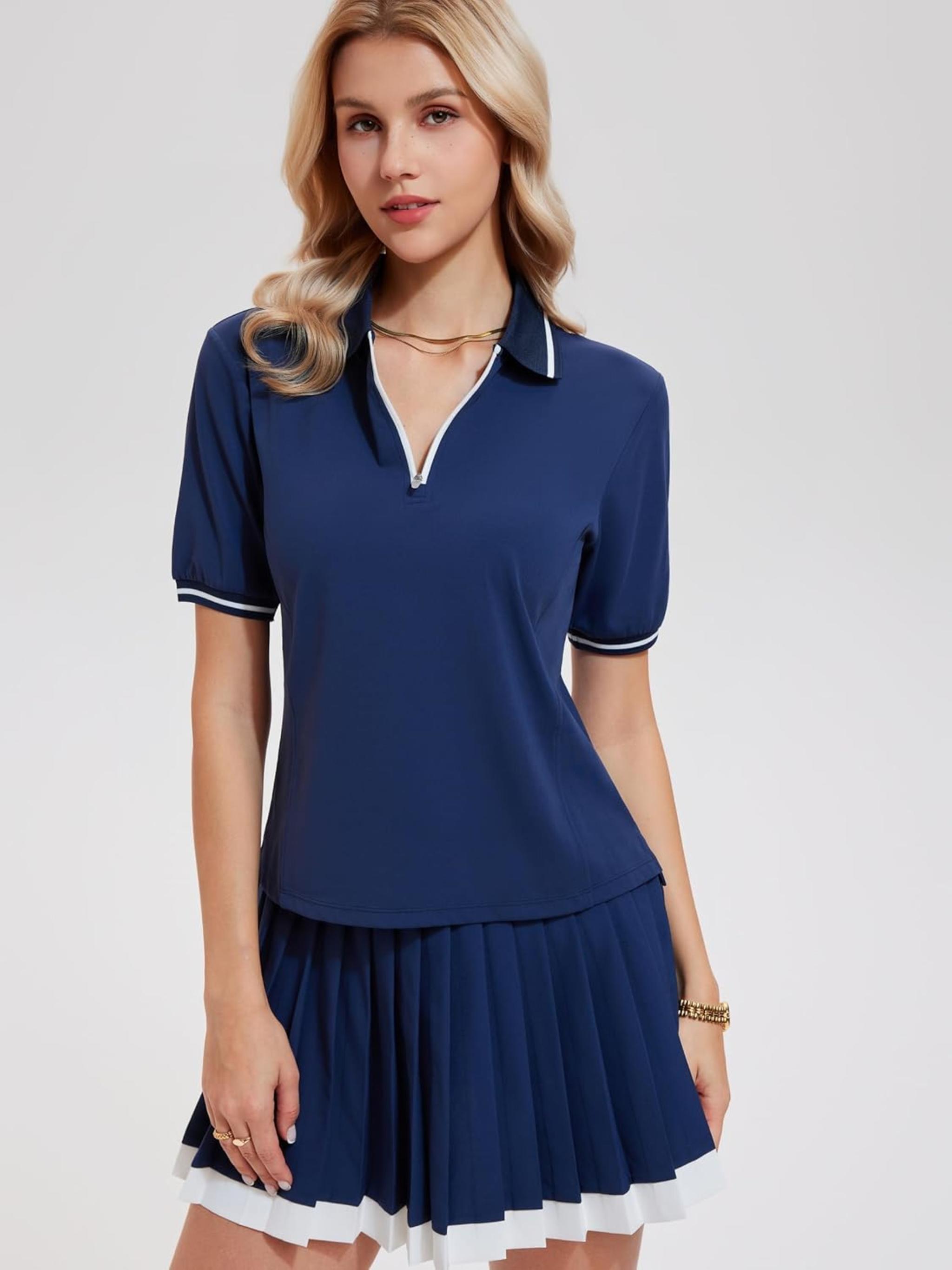 Women's 2 Piece Color-Block Athletic Skirt and Zip-Up Shirt Set