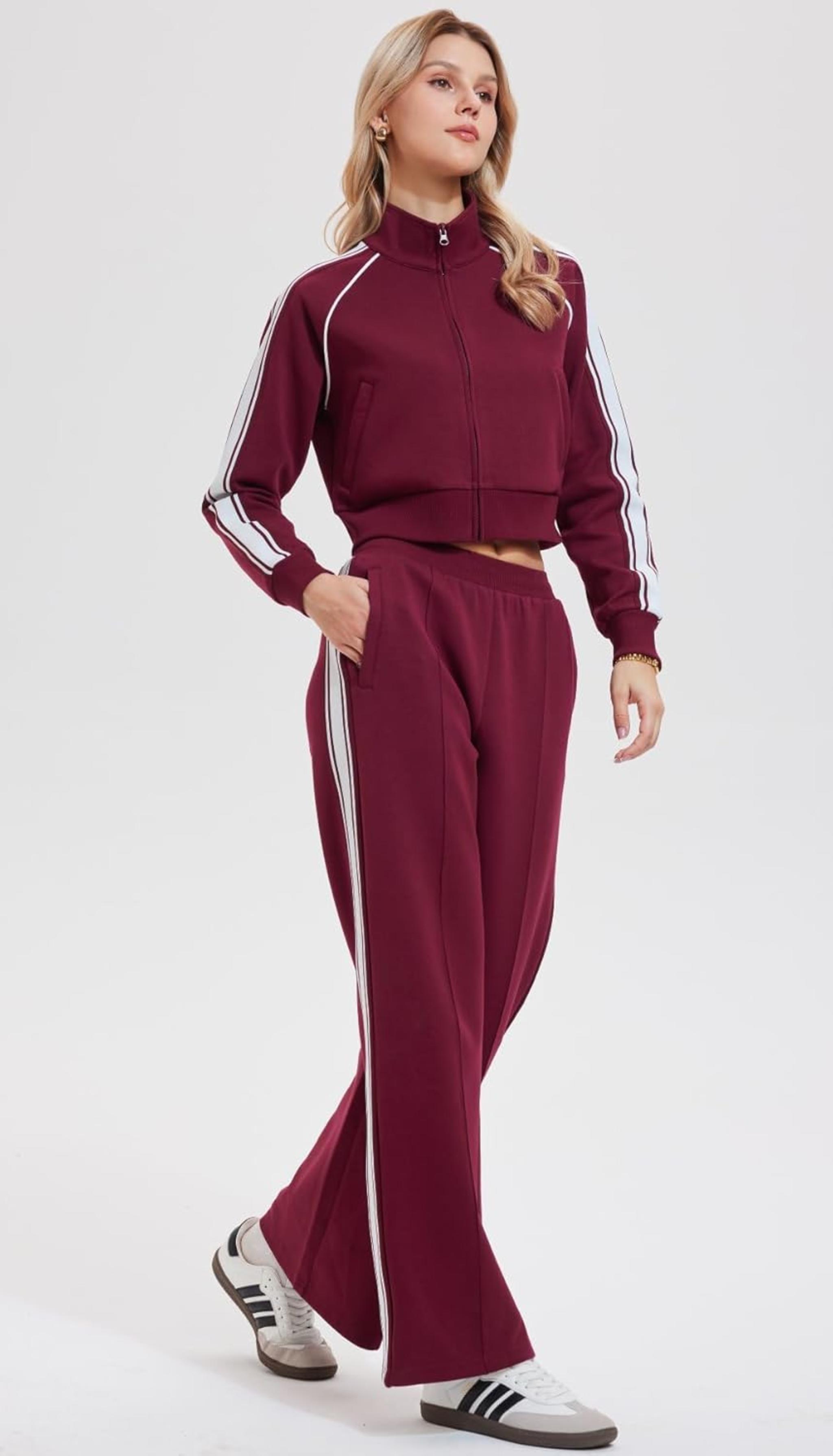 Women's Two Piece Tracksuit Zip Up Sweatshirt and Jogger Set