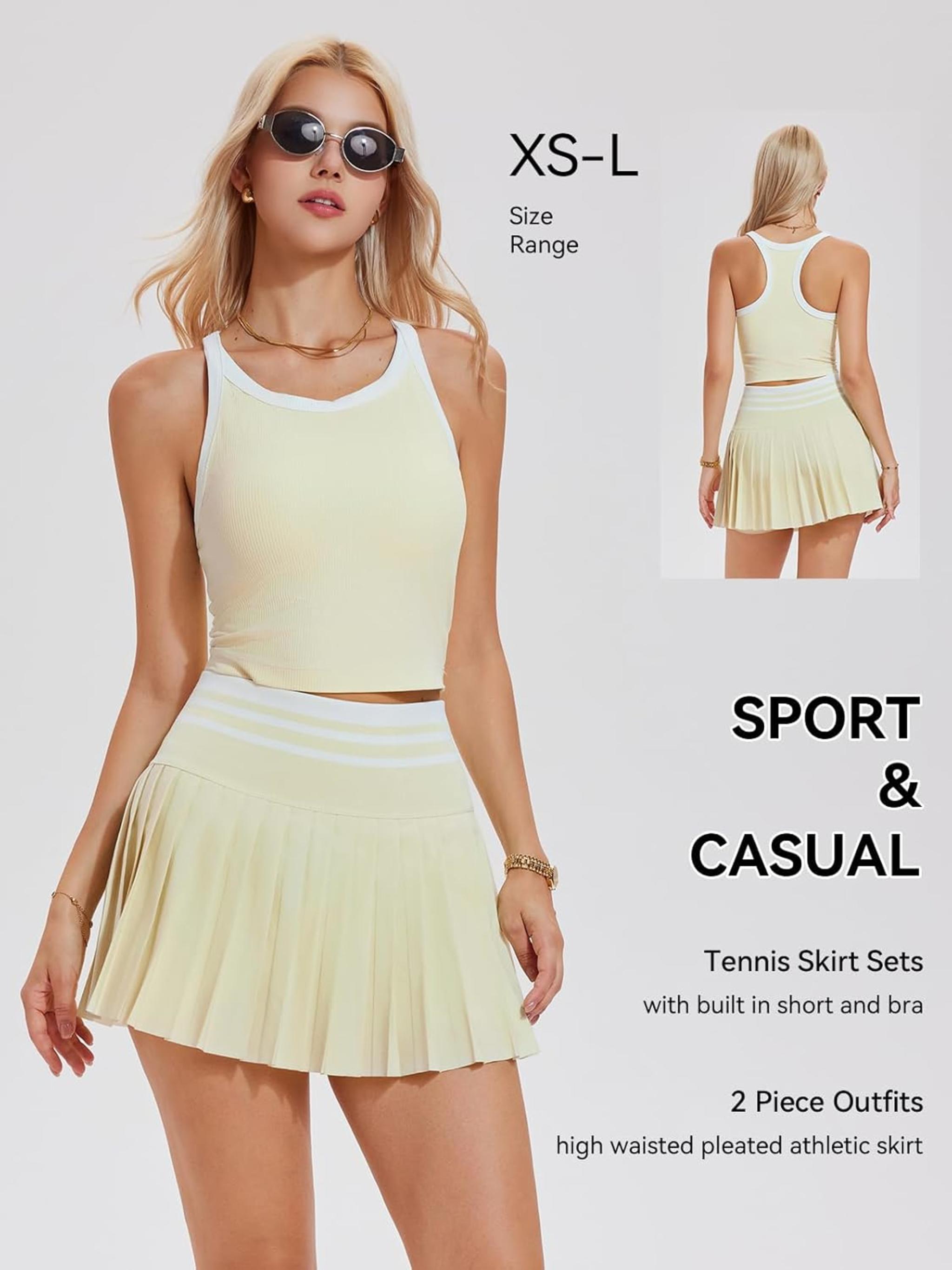 Women's Two Piece High Waisted Athletic Tennis and Golf Skirt Set