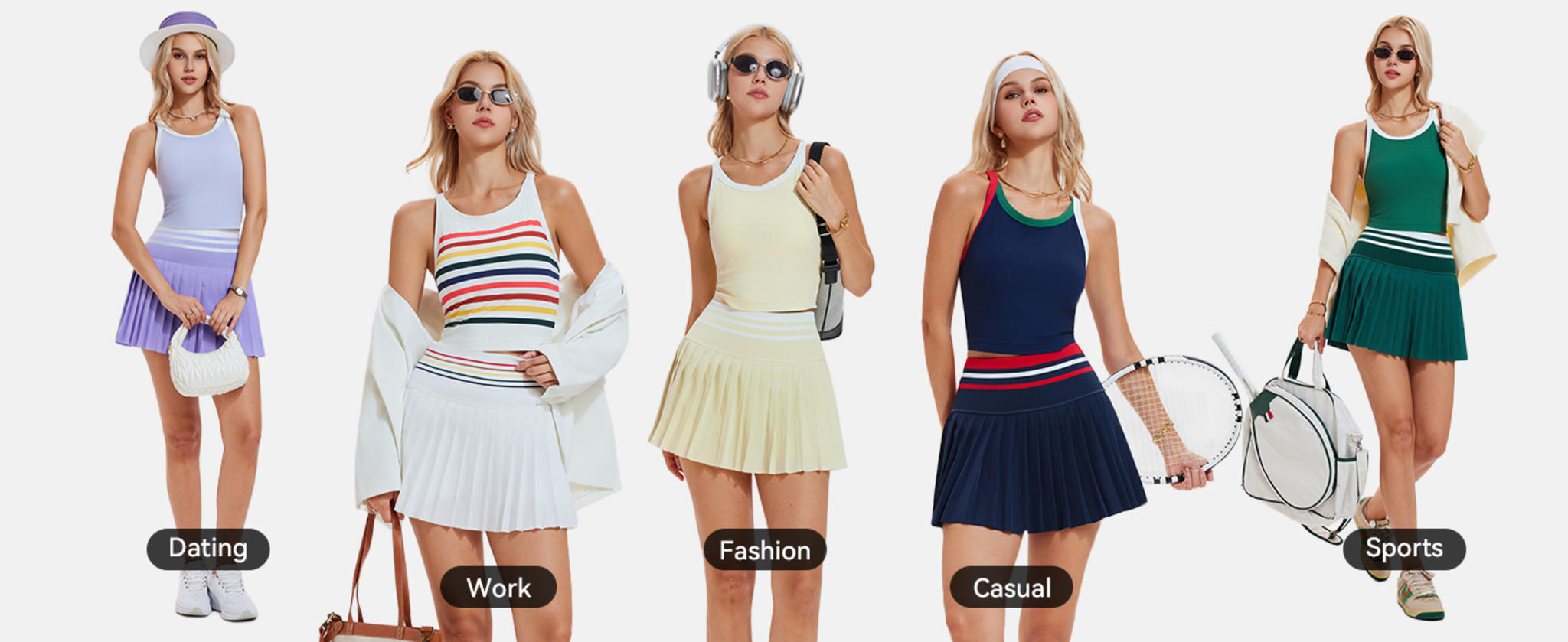 Women's Two Piece High Waisted Athletic Tennis and Golf Skirt Set image 15