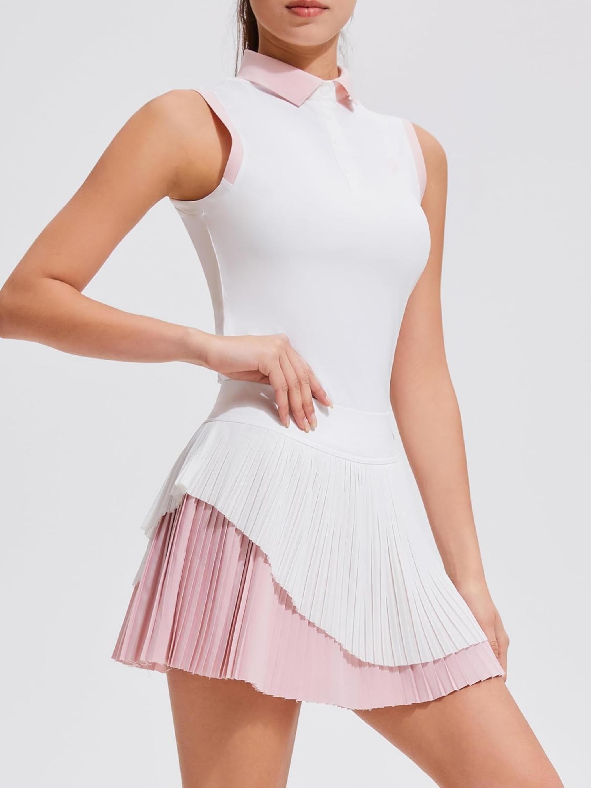 Women's Two Piece Tennis Skirt Set - Double Ruffle Golf Polo Outfit