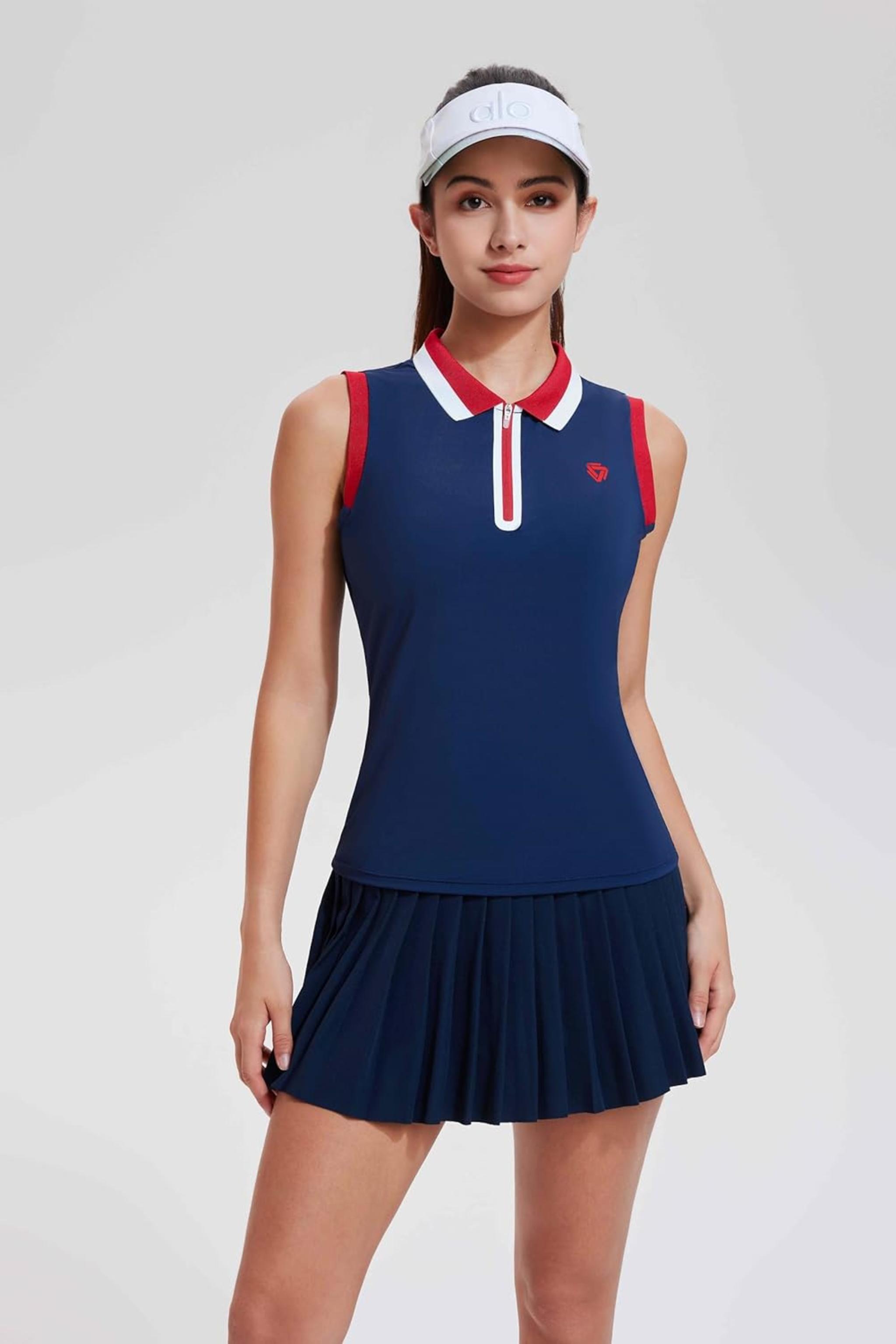 Women's Color Block Tennis Skirt Set - Two Piece Golf Polo Outfit