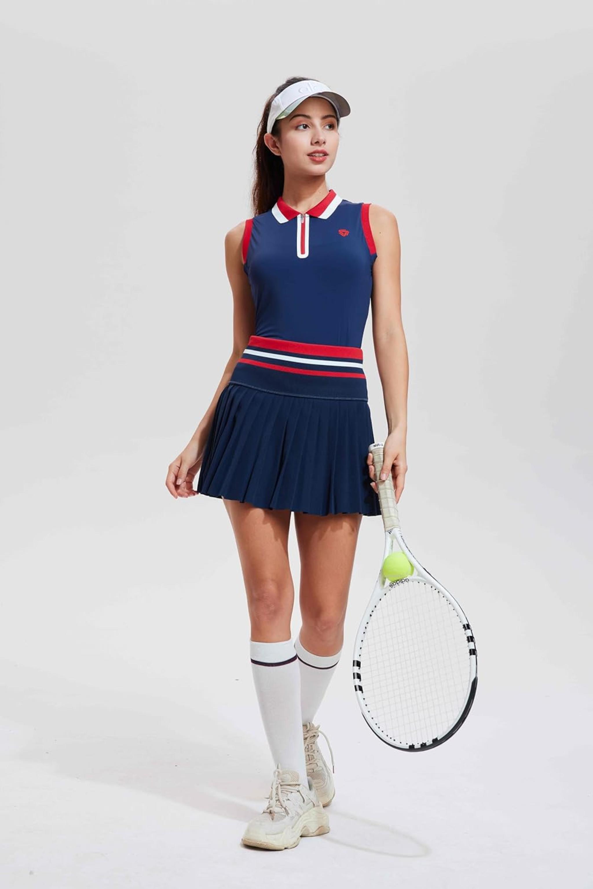Women's Color Block Tennis Skirt Set - Two Piece Golf Polo Outfit