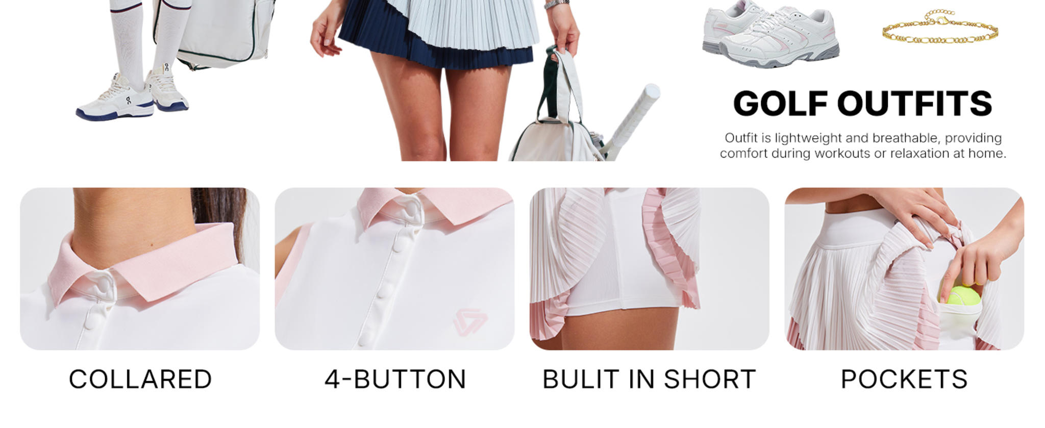 Women's Two Piece Tennis Skirt Set - Double Ruffle Golf Polo Outfit image 10