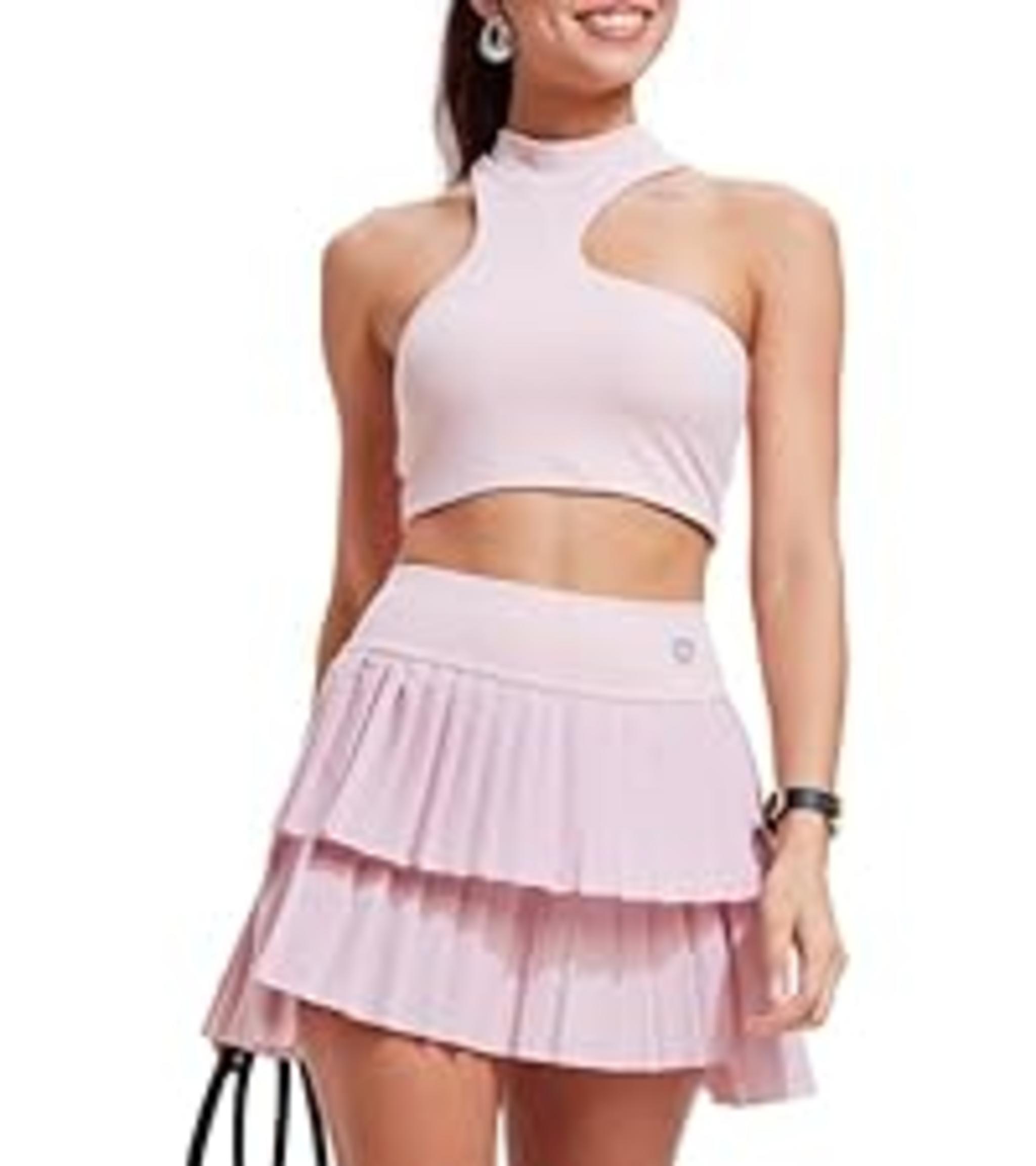 Women's Two Piece Tennis Skirt Set - Double Ruffle Golf Polo Outfit image 16