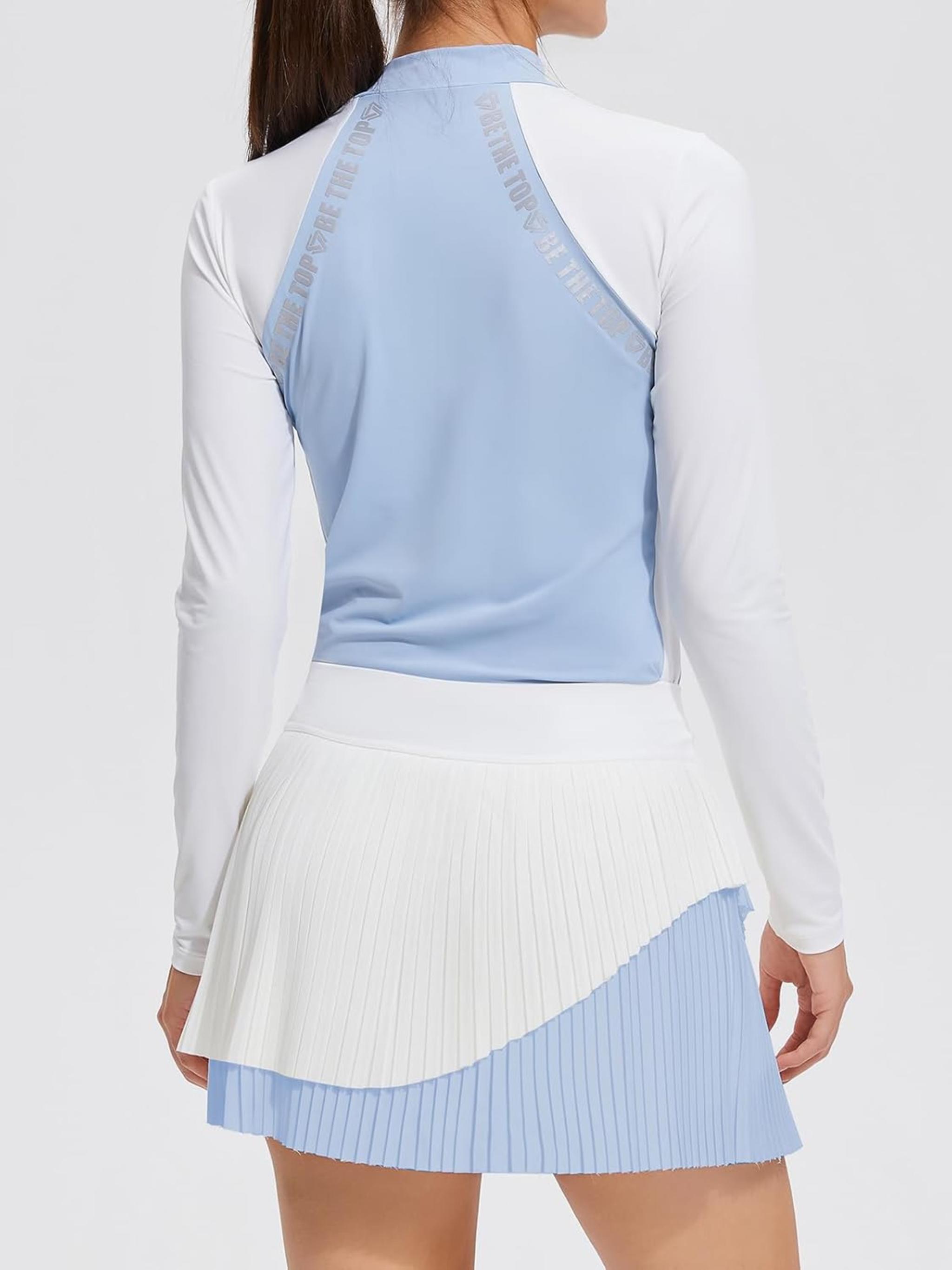 Women's Mock Neck Long Sleeve Top and Pleated Active Skirt Two-Piece Set