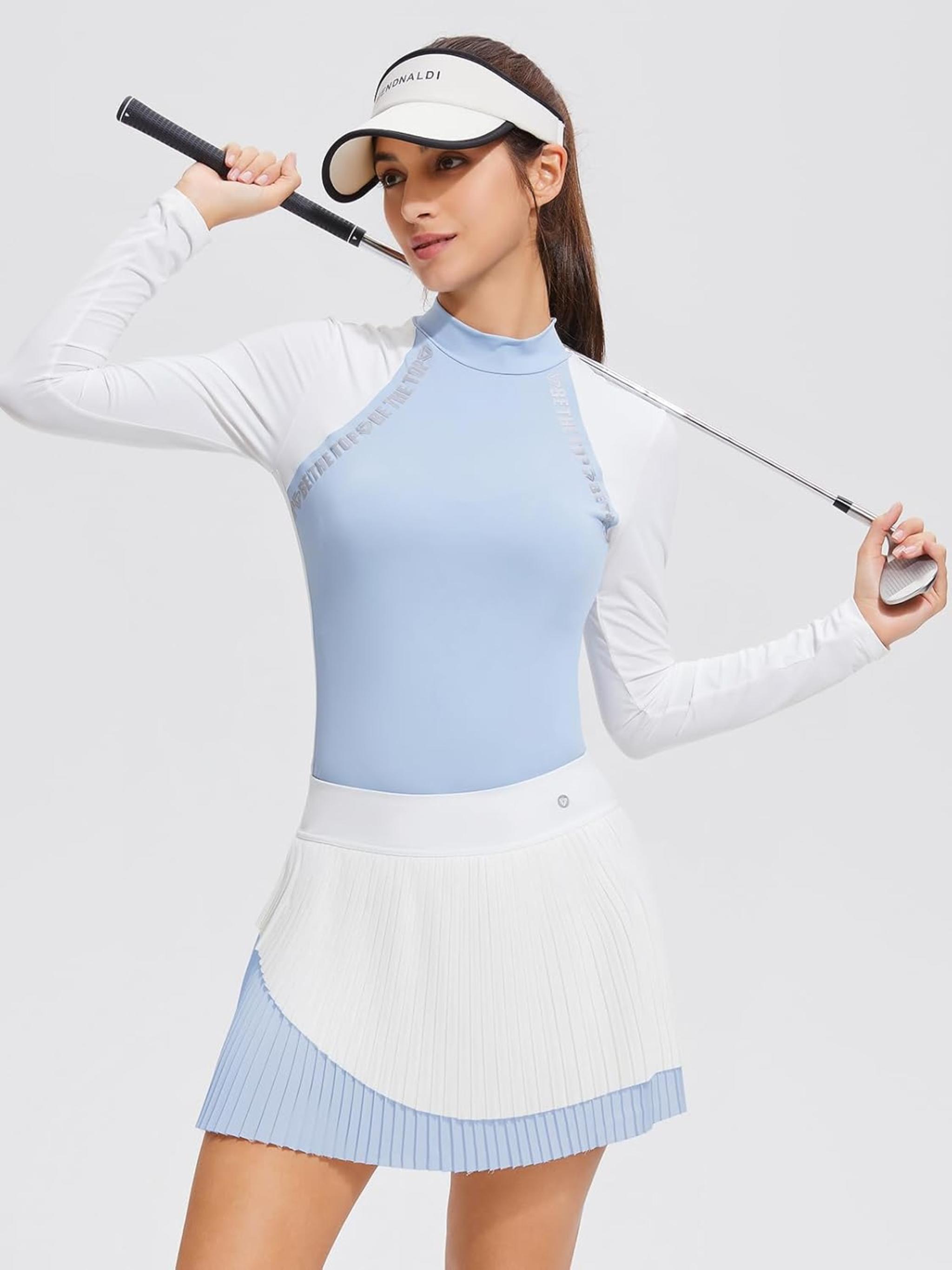 Women's Mock Neck Long Sleeve Top and Pleated Active Skirt Two-Piece Set