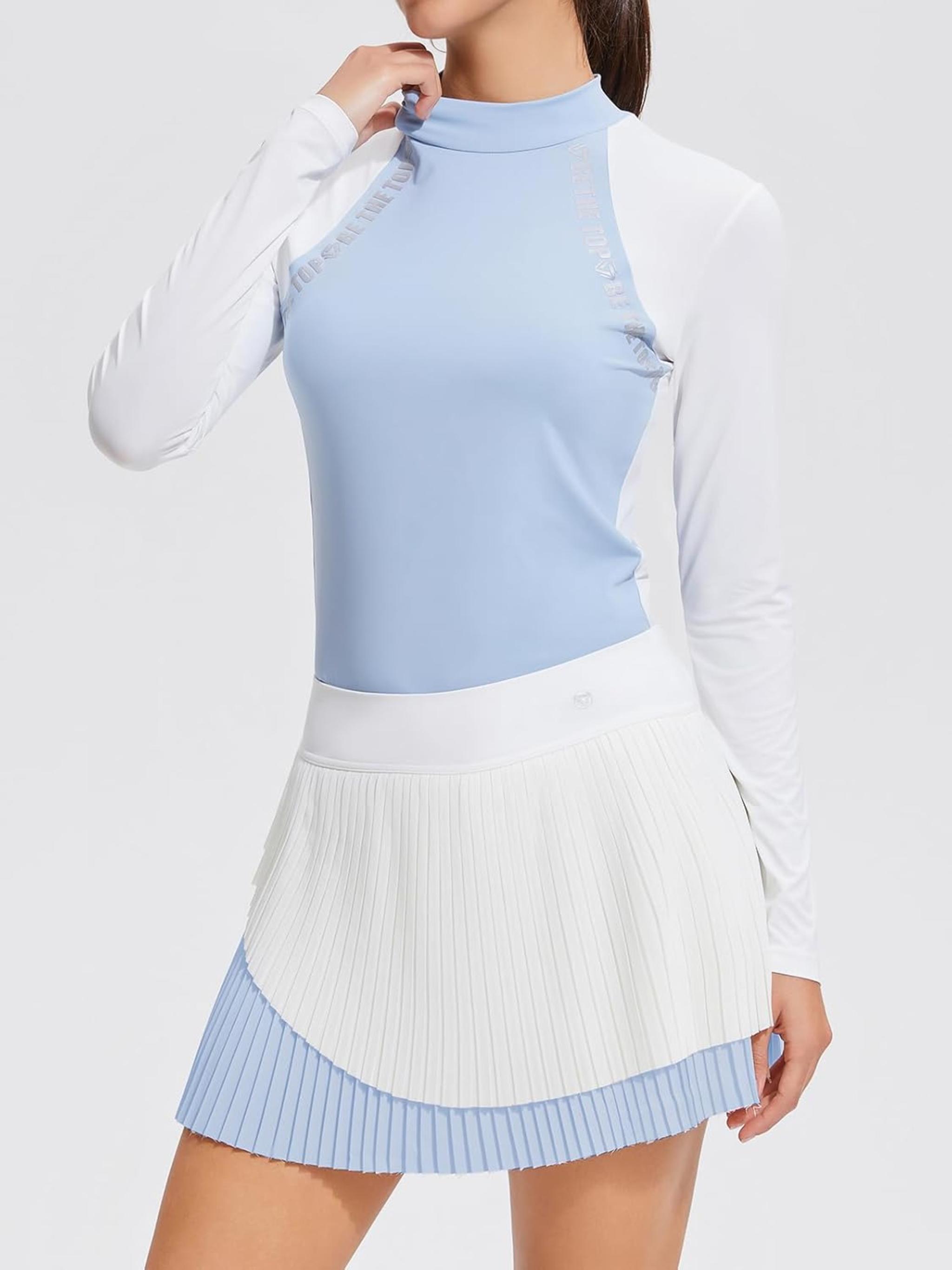 Women's Mock Neck Long Sleeve Top and Pleated Active Skirt Two-Piece Set