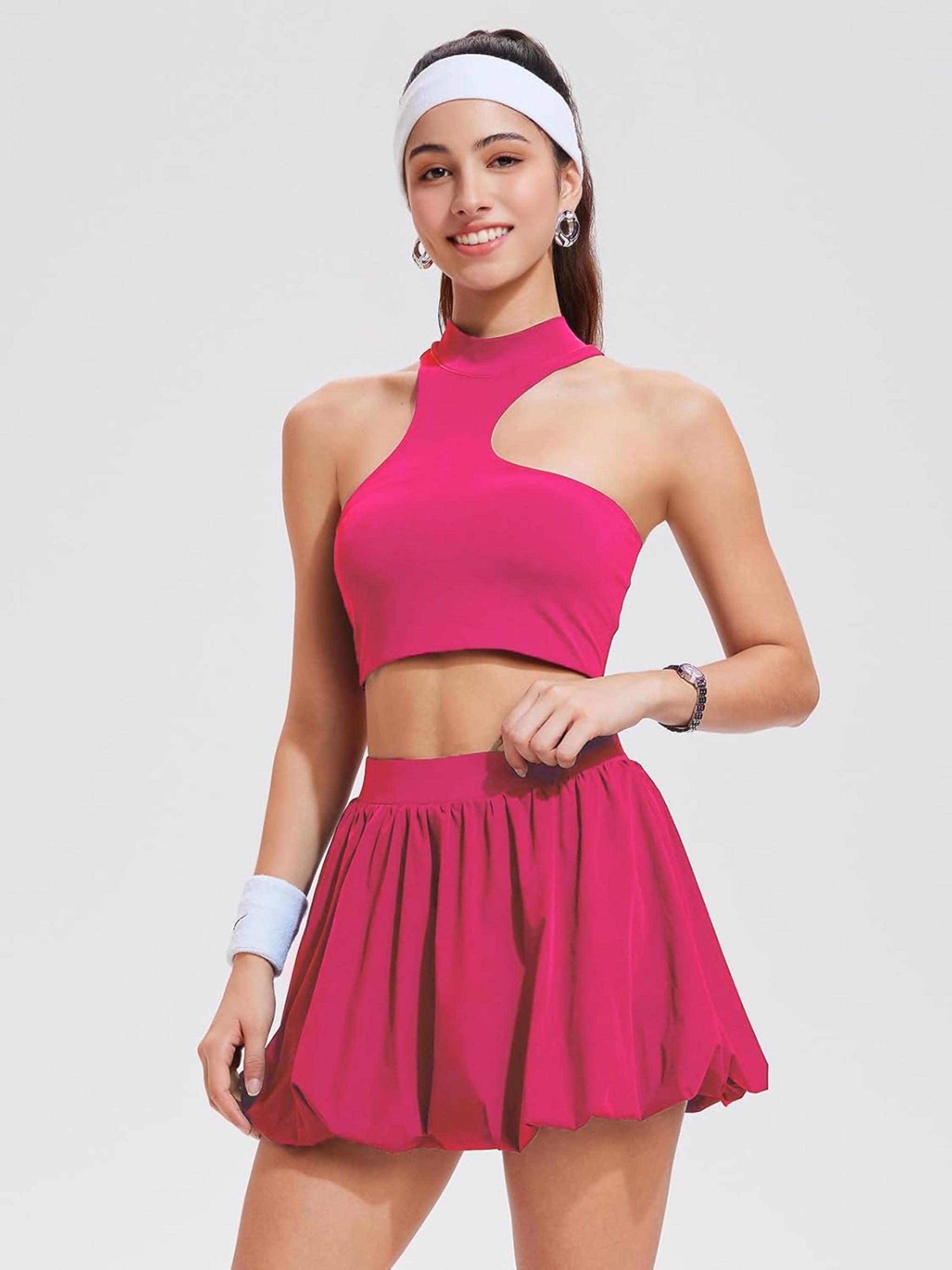 Women's Y2K 2 Piece Bubble Skirt Set with Irregular Crop Tank