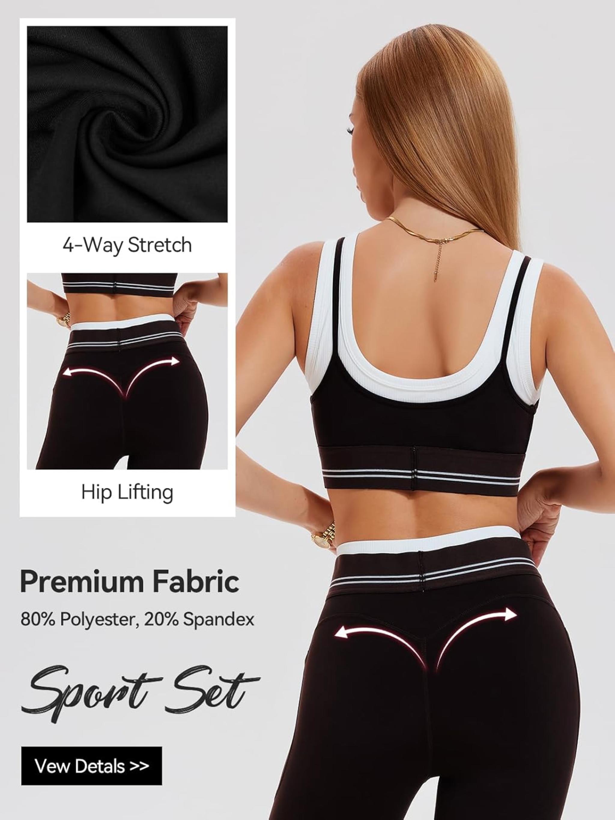 Womens 2 Piece Seamless Workout Set - High Waist Leggings and Sport Bra