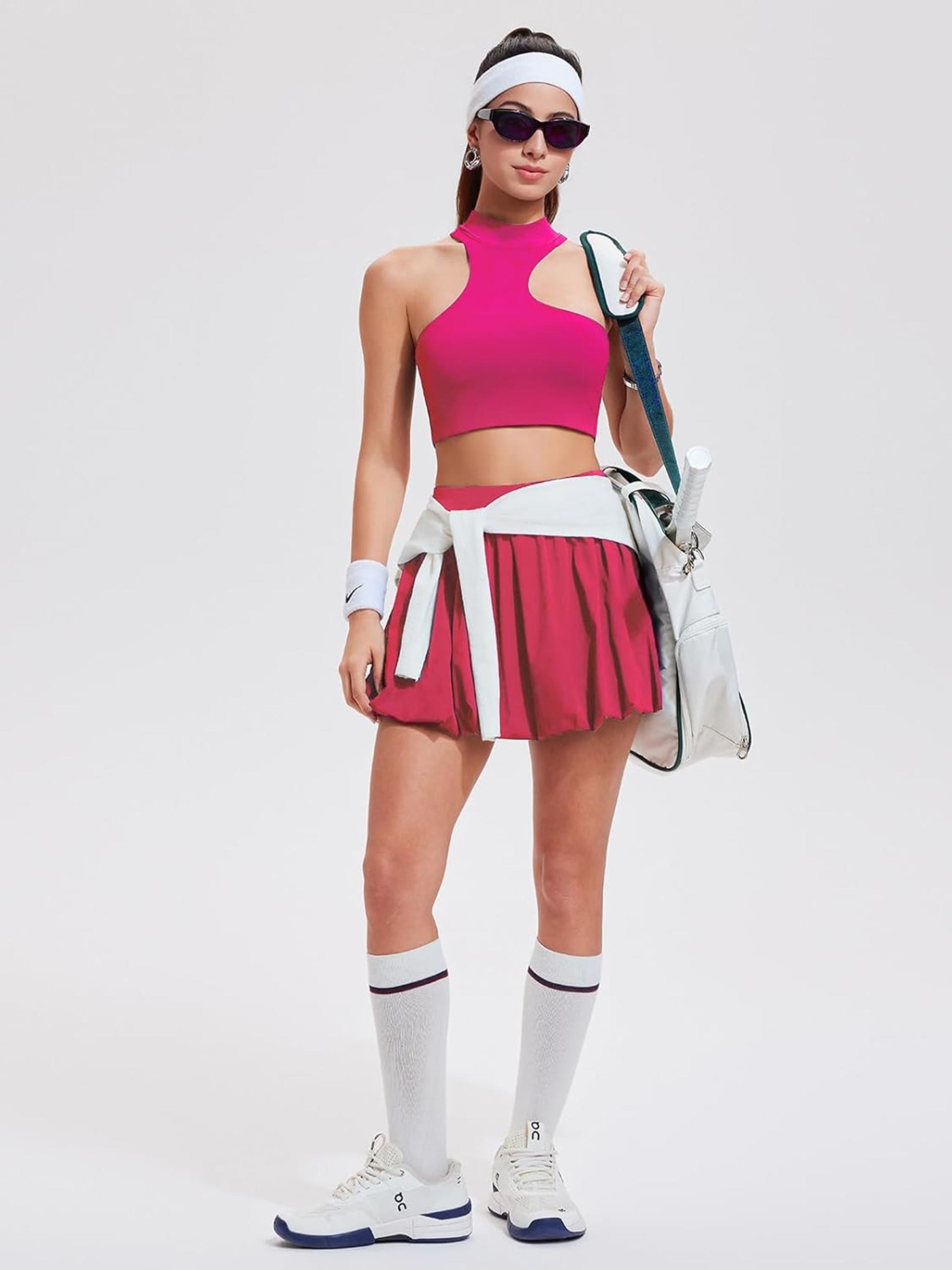 Women's Y2K 2 Piece Bubble Skirt Set with Irregular Crop Tank