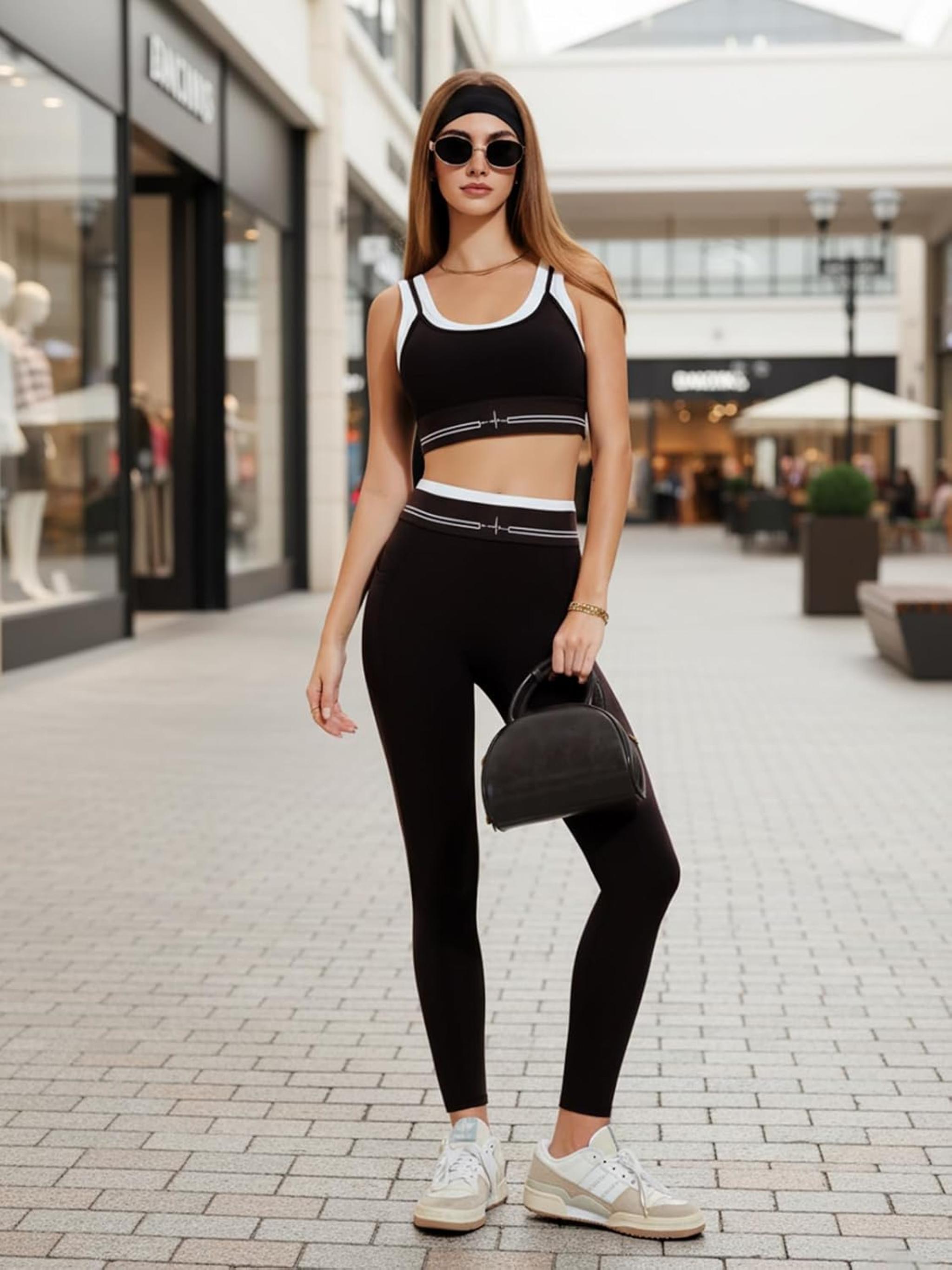 Womens 2 Piece Seamless Workout Set - High Waist Leggings and Sport Bra