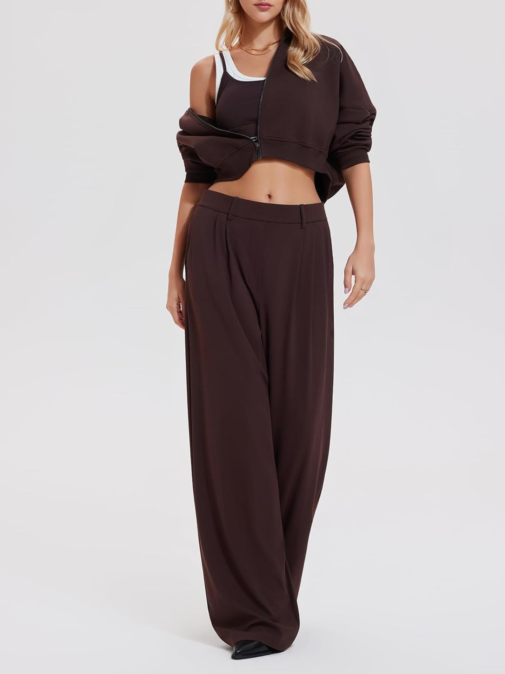 Tall Women's 2 Piece Spring Travel Set: Cropped Hoodie & Wide Leg Pants