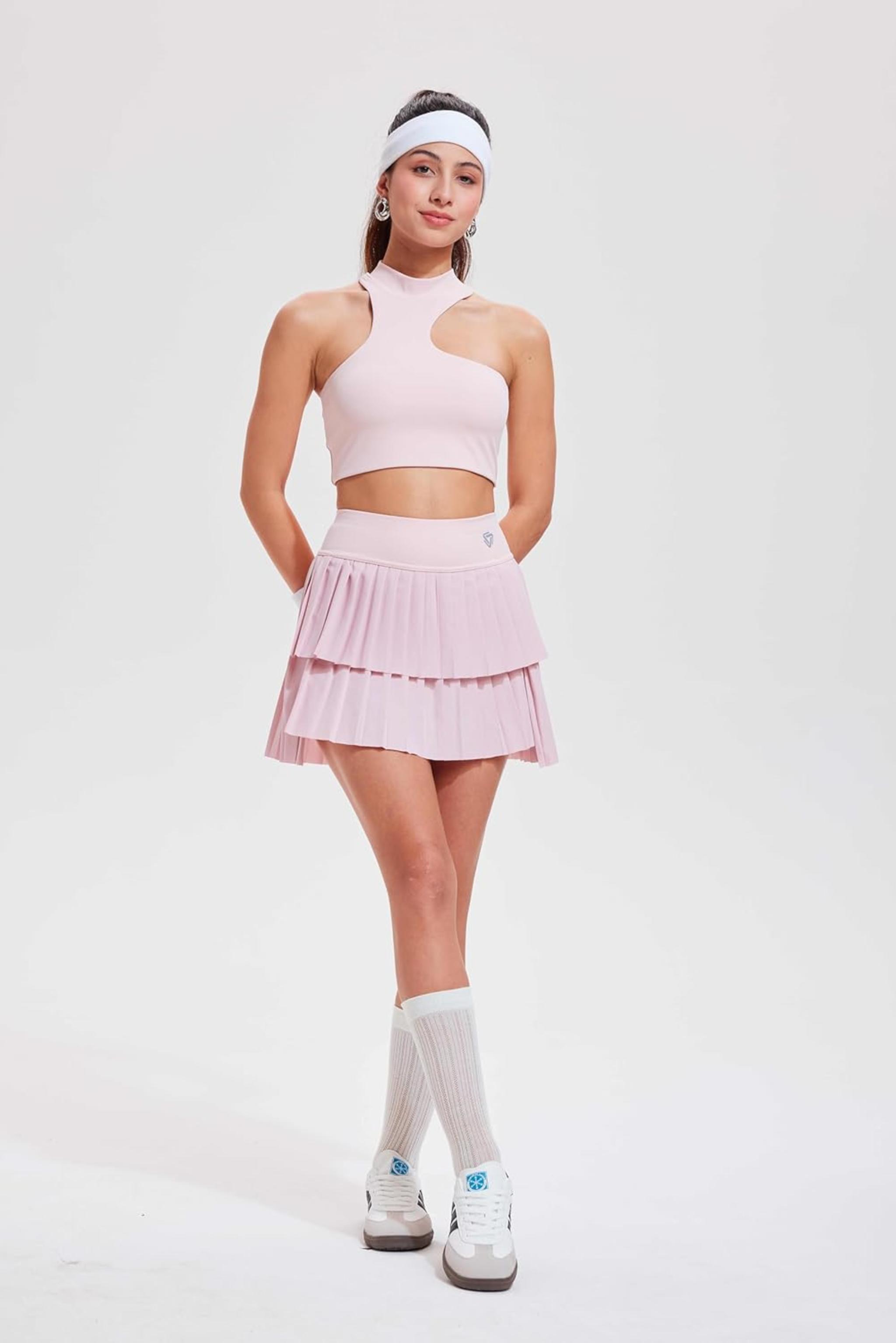 Women's Athletic 2-Piece Set: Irregular Bra & Double Ruffle Skirt