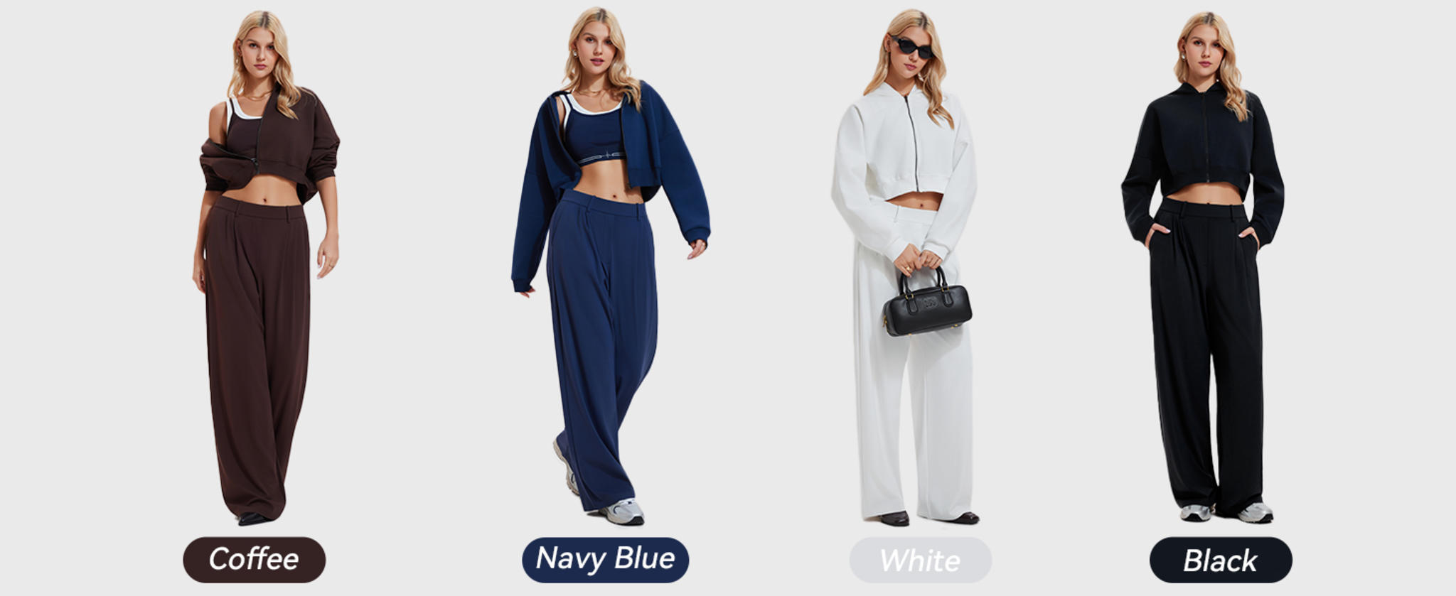 Tall Women's 2 Piece Spring Travel Set: Cropped Hoodie & Wide Leg Pants image 13