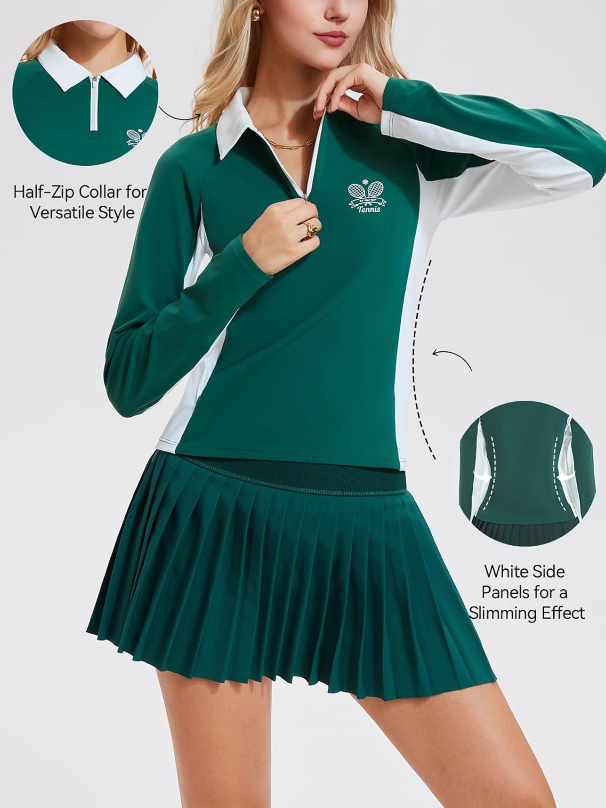 Women's Long Sleeve Color Block Polo and Performance Skirt Two-Piece Set