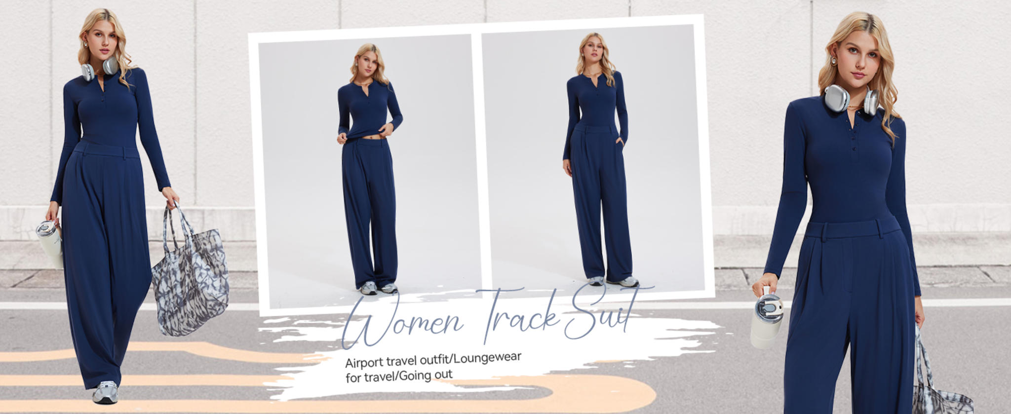 Women's 2 Piece Matching Lounge Set with Henley Top and Wide Leg Pants image 14