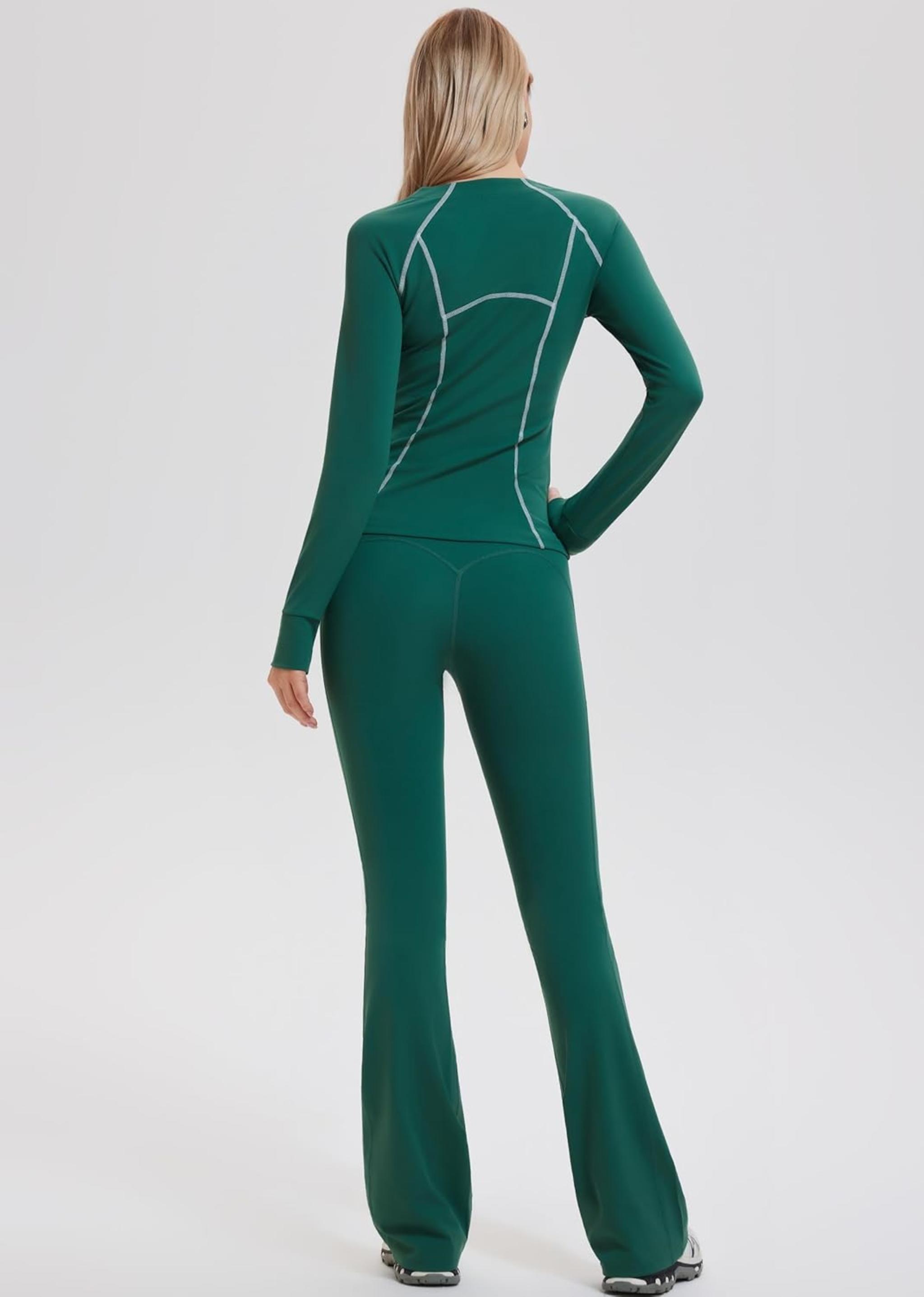 Women's 2 Piece Workout Set with Zip Up Jacket and High Waisted Flare Leggings